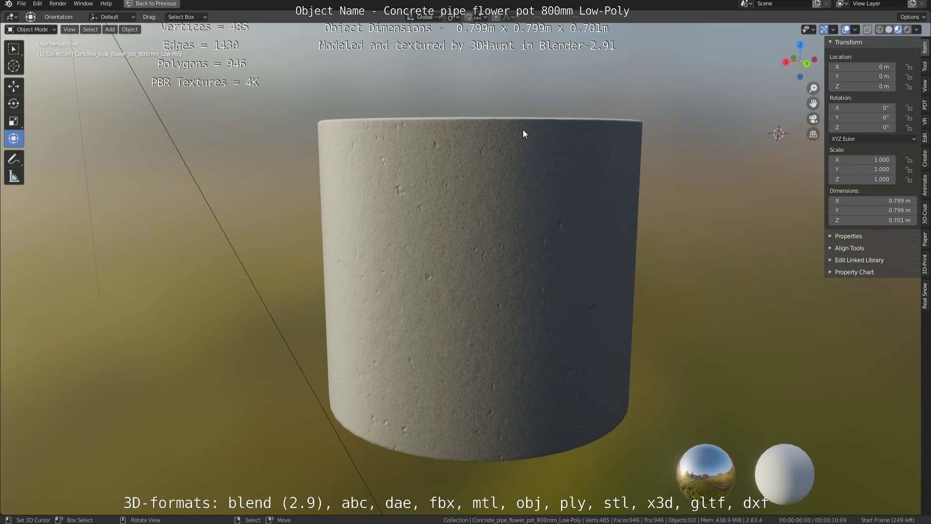 Concrete Pipe Flower Pot Low and High-Poly 3D Model Collection_68