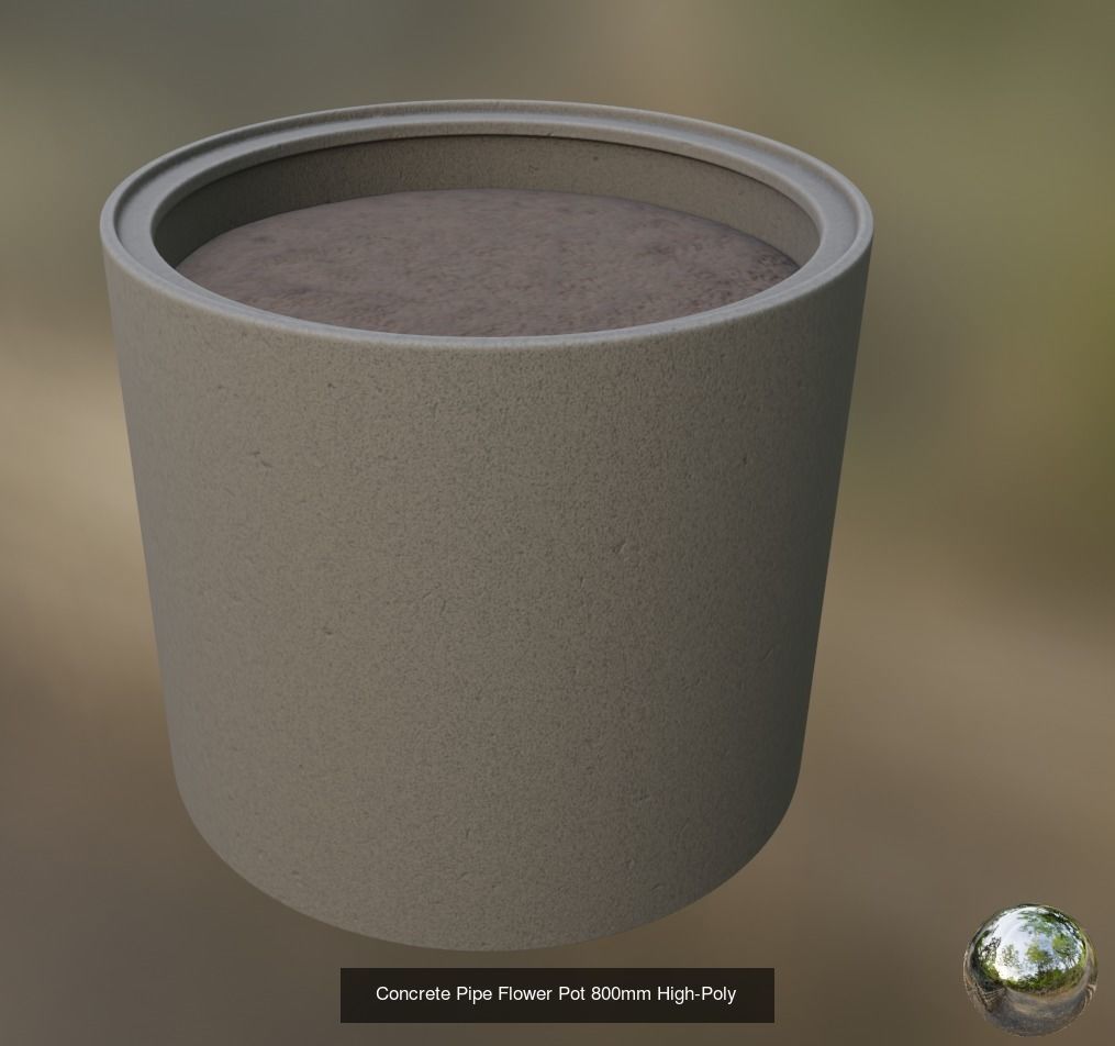 Concrete Pipe Flower Pot Low and High-Poly 3D Model Collection_9