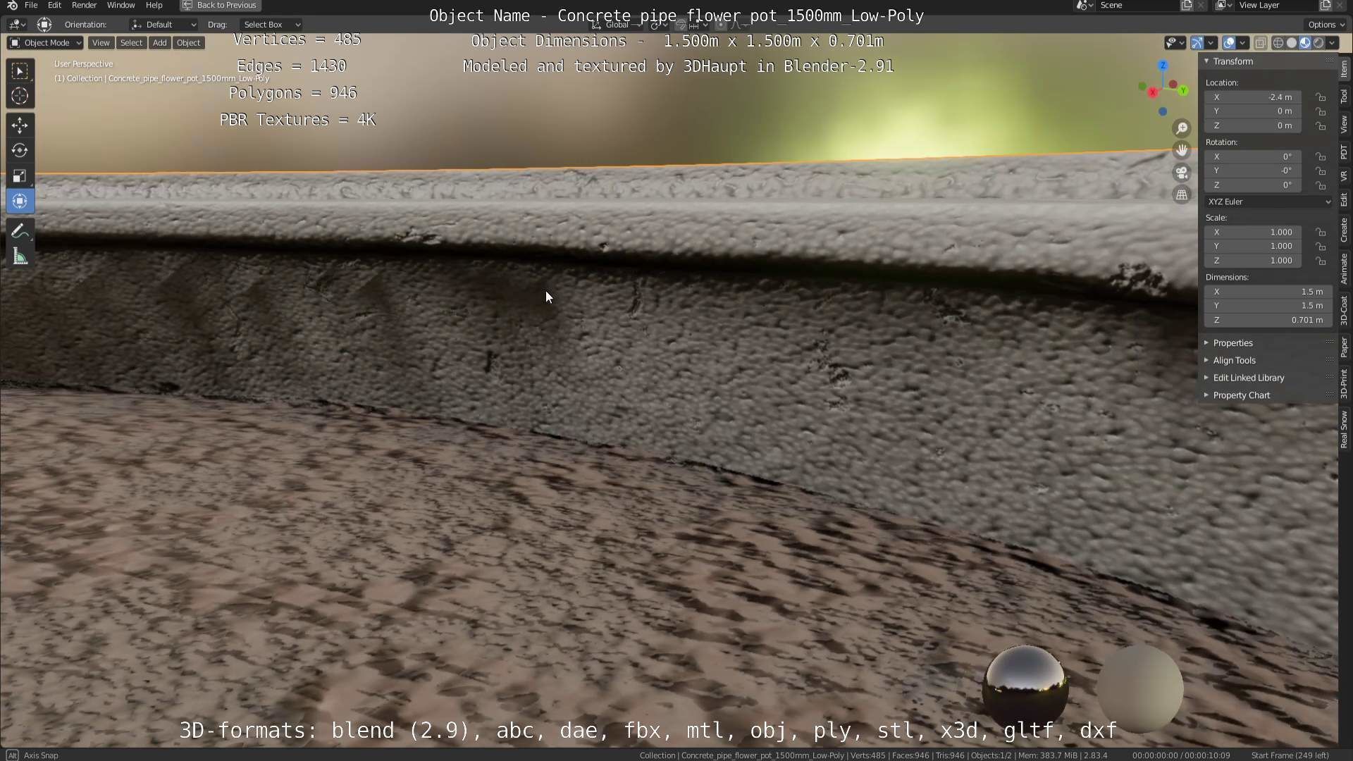 Concrete Pipe Flower Pot Low and High-Poly 3D Model Collection_88