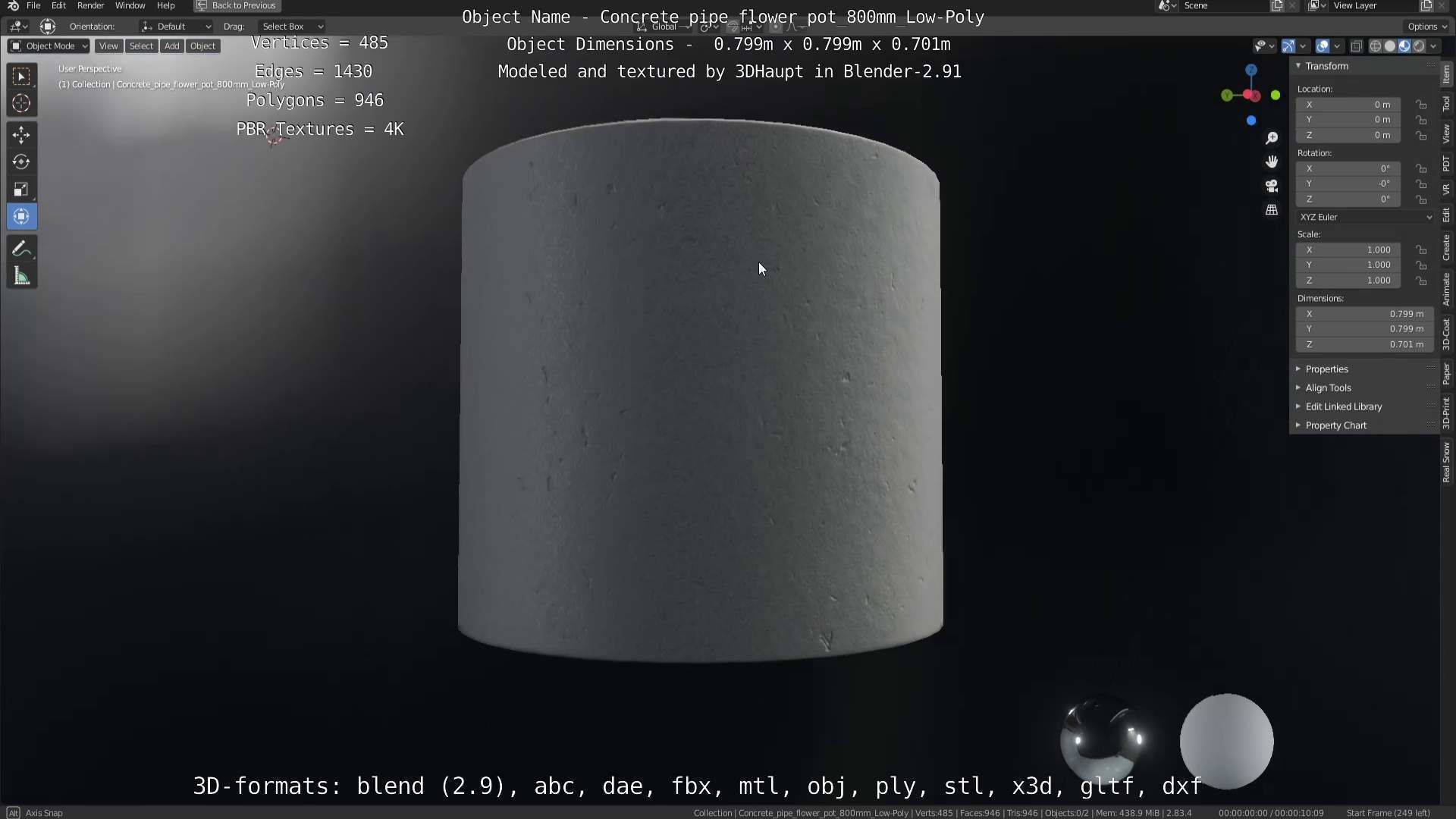 Concrete Pipe Flower Pot Low and High-Poly 3D Model Collection_47