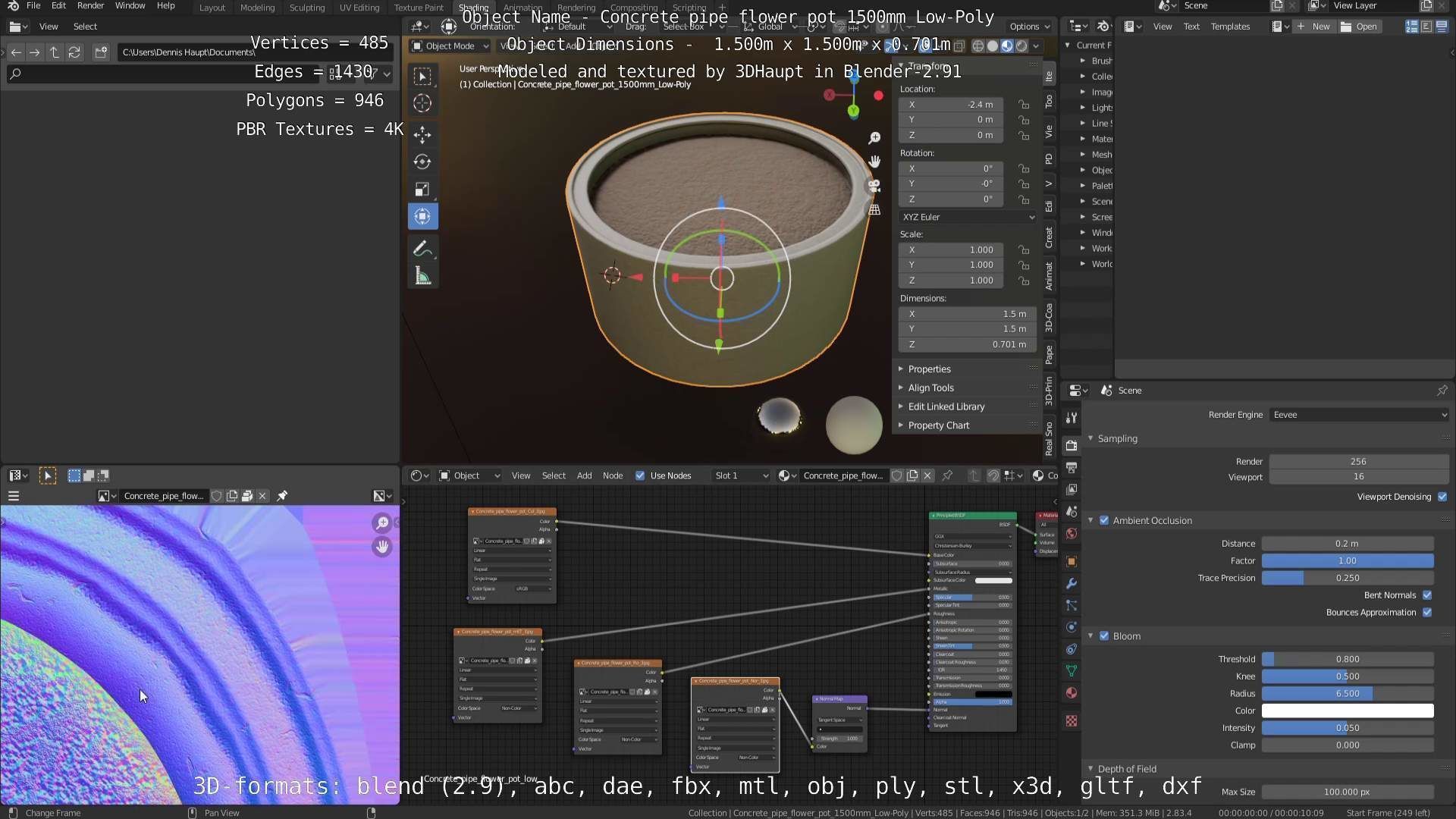 Concrete Pipe Flower Pot Low and High-Poly 3D Model Collection_84