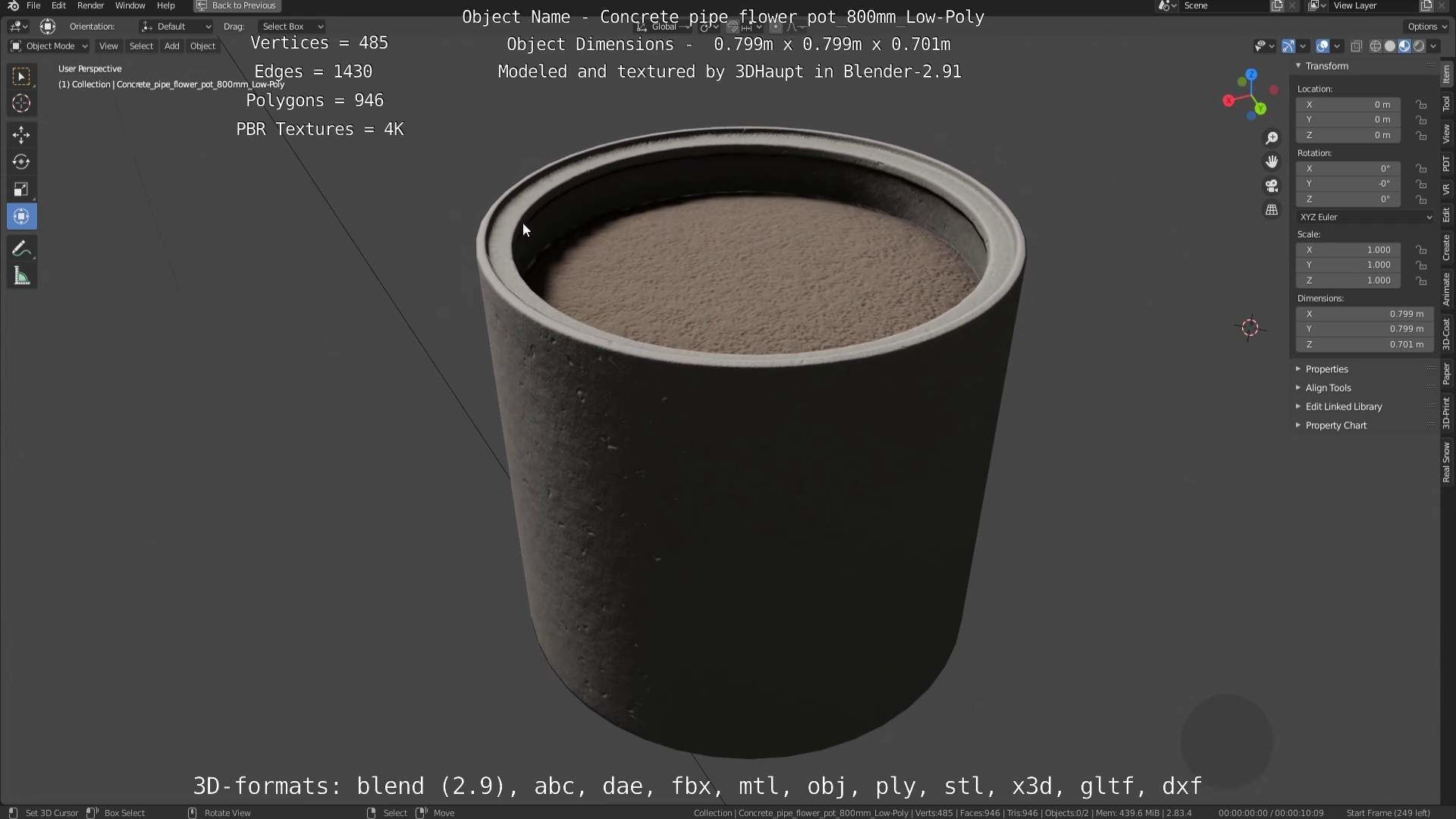 Concrete Pipe Flower Pot Low and High-Poly 3D Model Collection_66