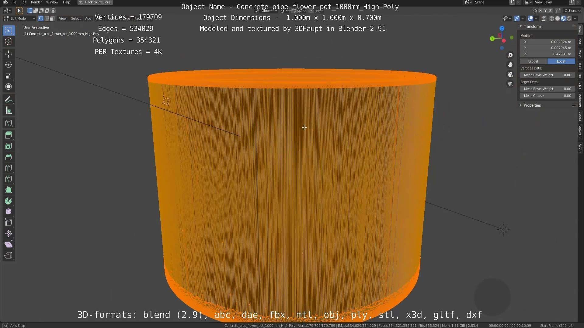 Concrete Pipe Flower Pot Low and High-Poly 3D Model Collection_125
