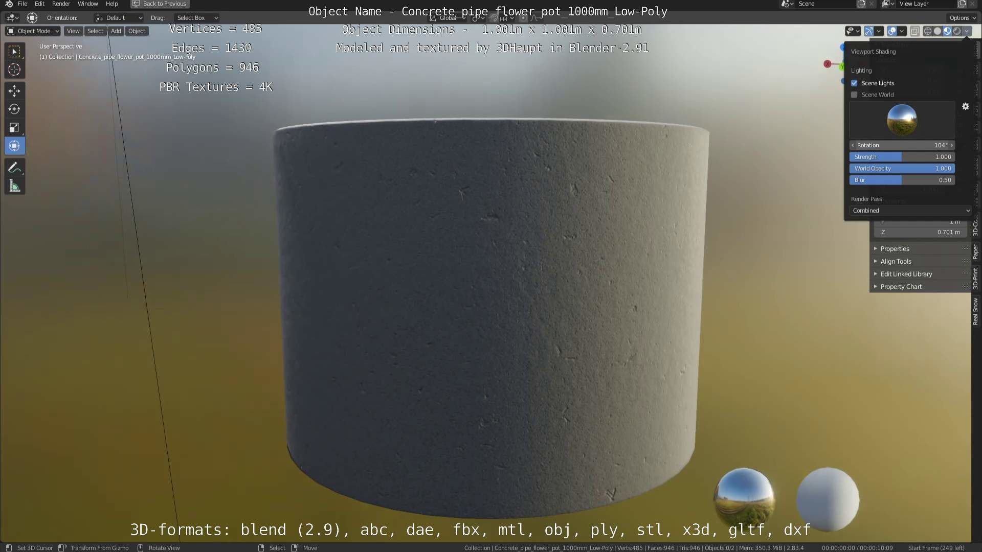 Concrete Pipe Flower Pot Low and High-Poly 3D Model Collection_24