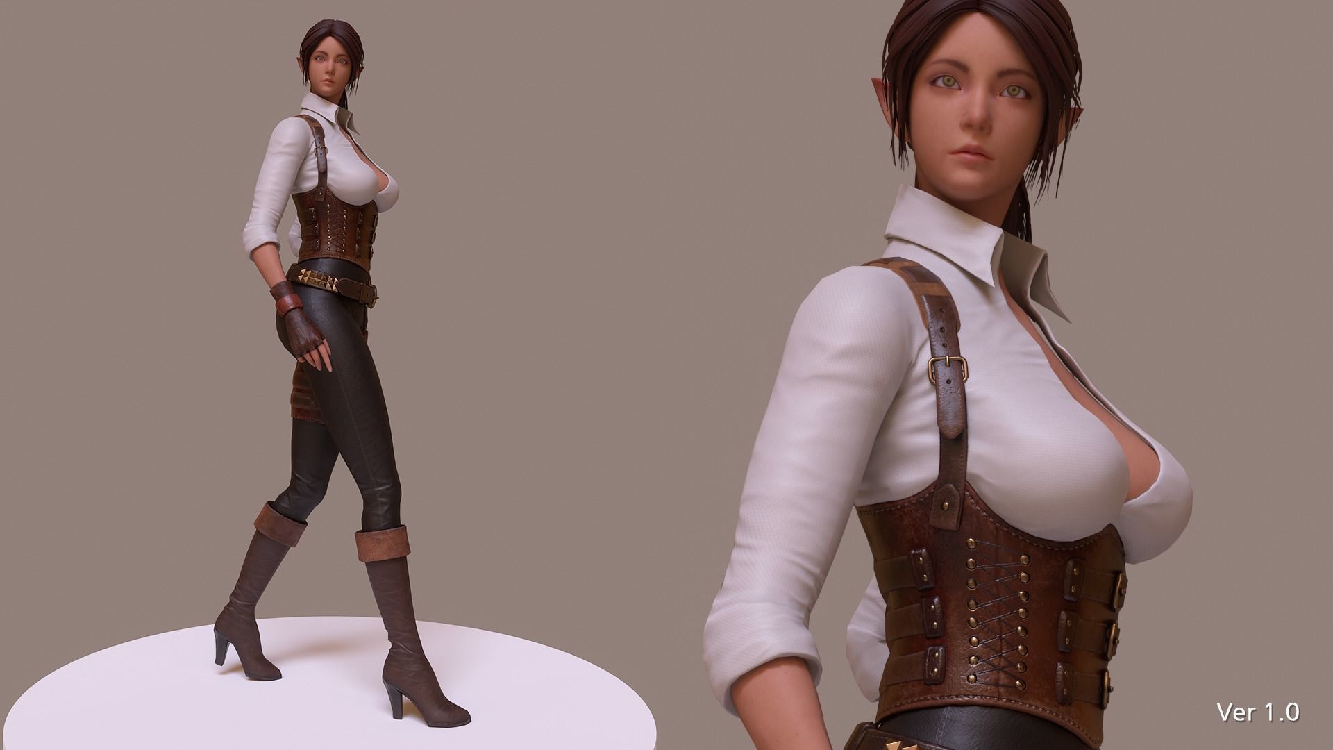 Jena  The Elf Ranger PBR Game Ready VR AR Female Character Low-poly 3D model_9