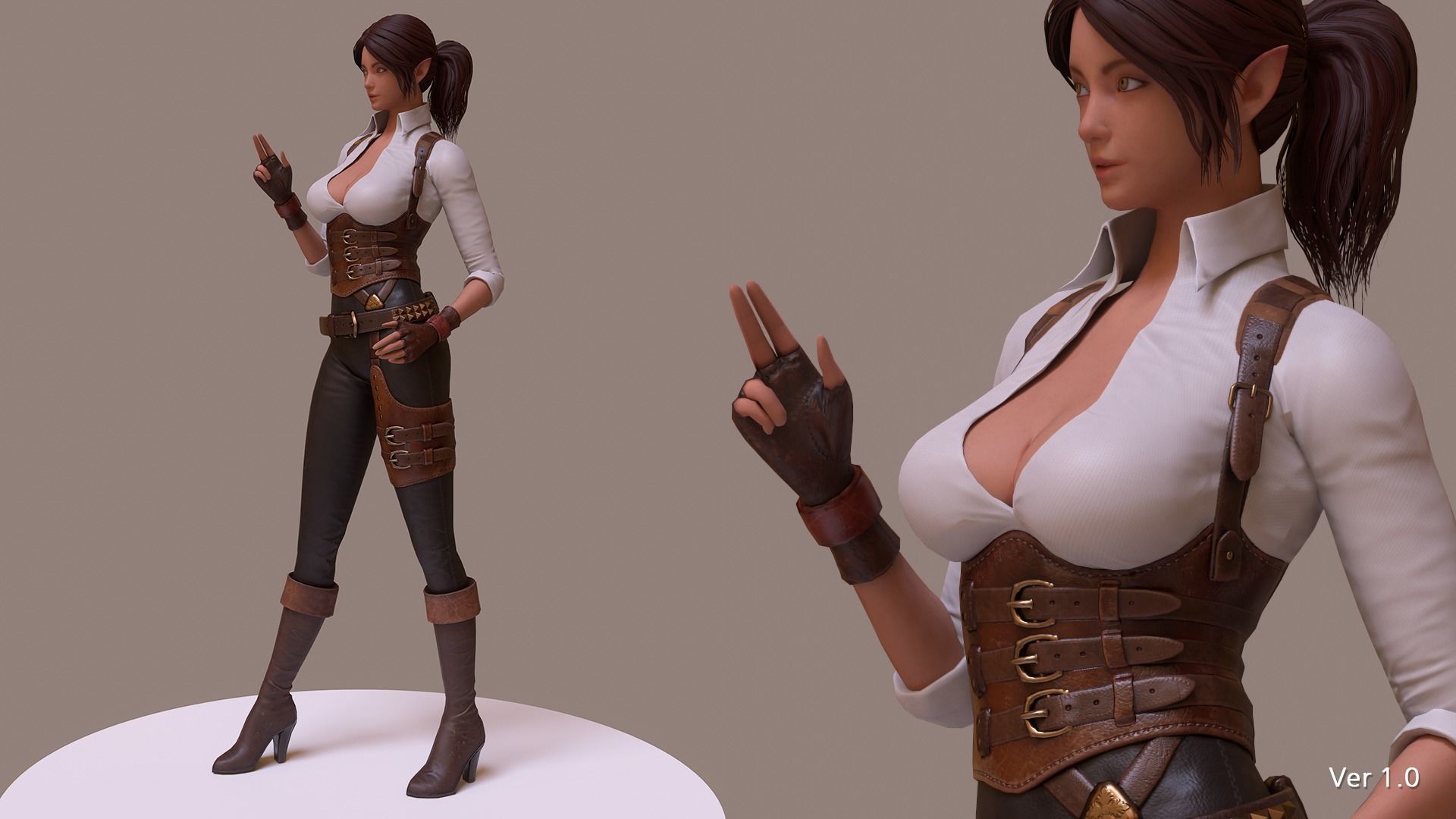 Jena  The Elf Ranger PBR Game Ready VR AR Female Character Low-poly 3D model_6