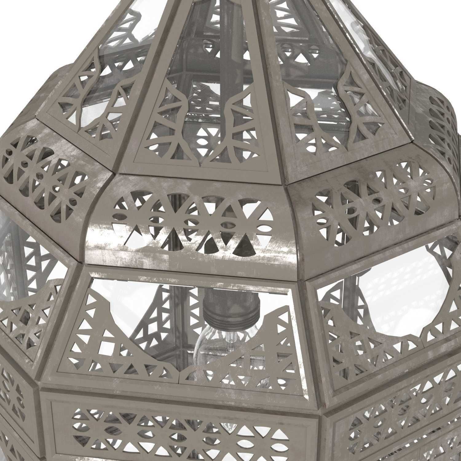 Moorish Moroccan Clear Glass Lantern 3D model_4
