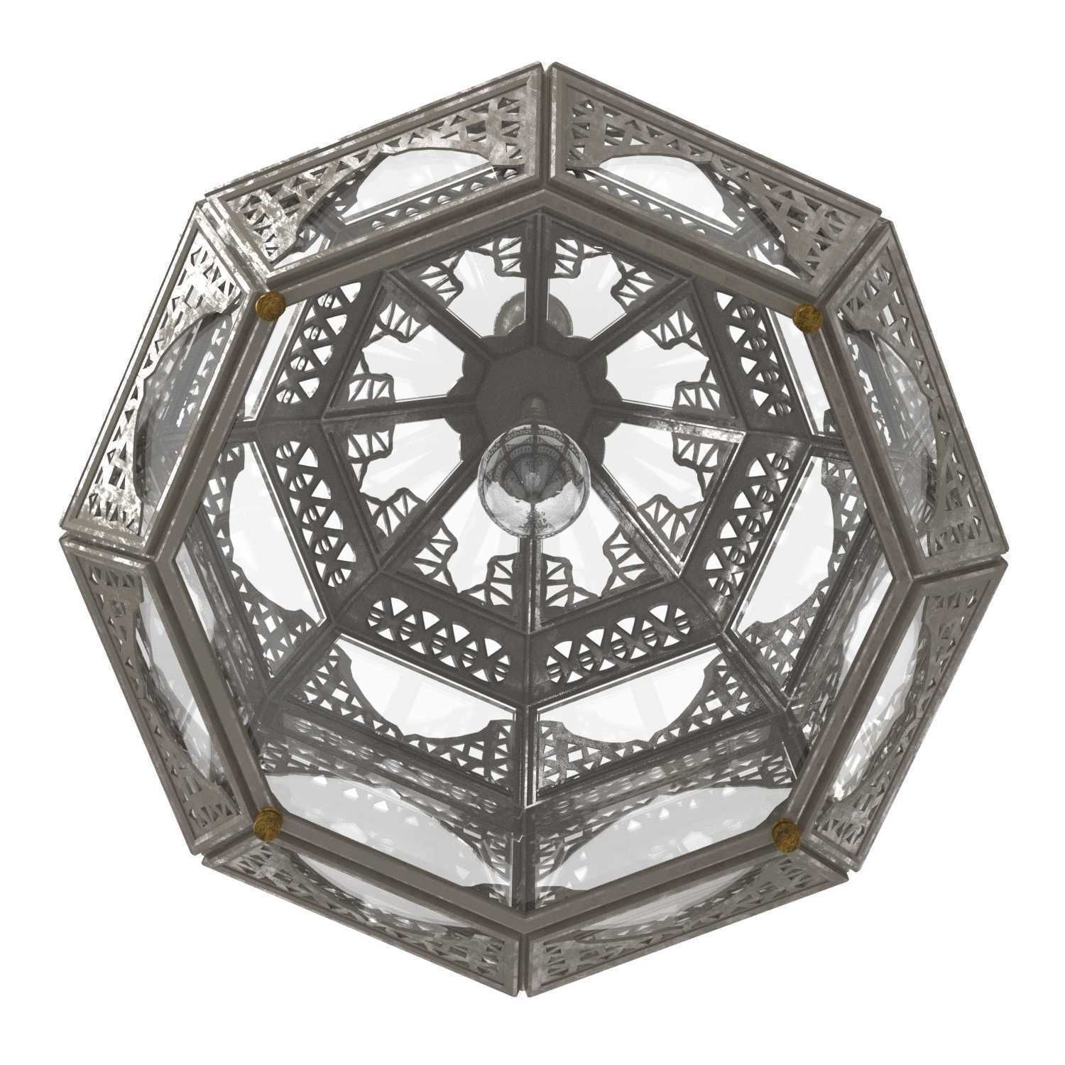 Moorish Moroccan Clear Glass Lantern 3D model_5