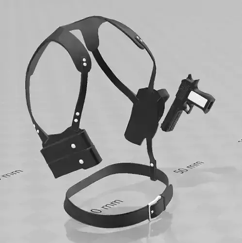 Leather Shoulder Holster and Magazine Pouch Harness 3D print model