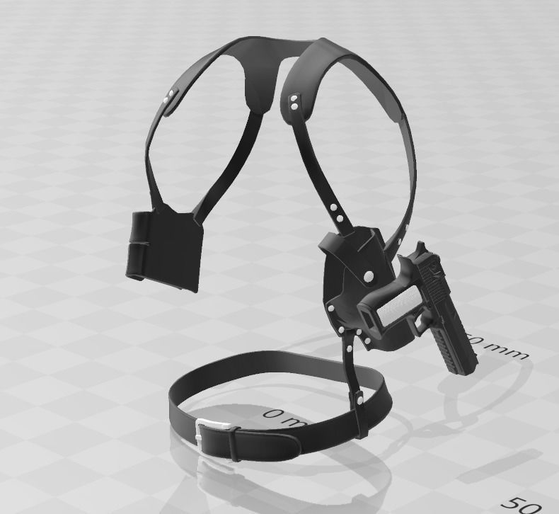 Leather Shoulder Holster and Magazine Pouch Harness 3D print model_1