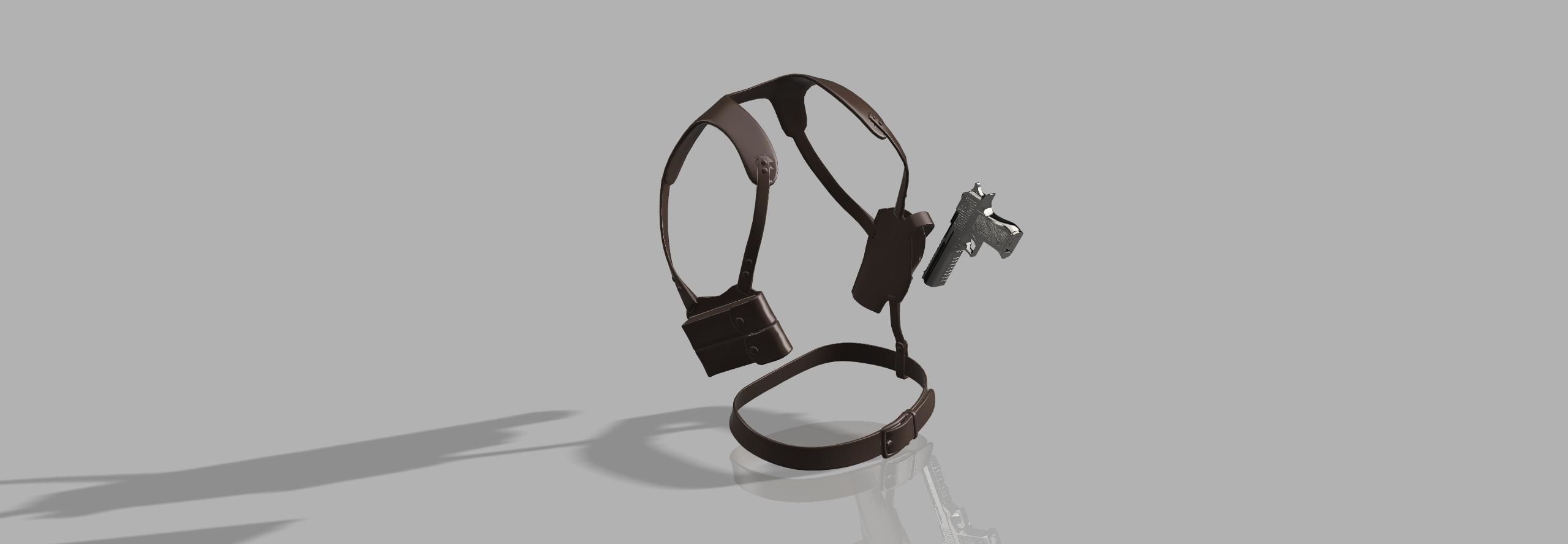 Leather Shoulder Holster and Magazine Pouch Harness 3D print model_3