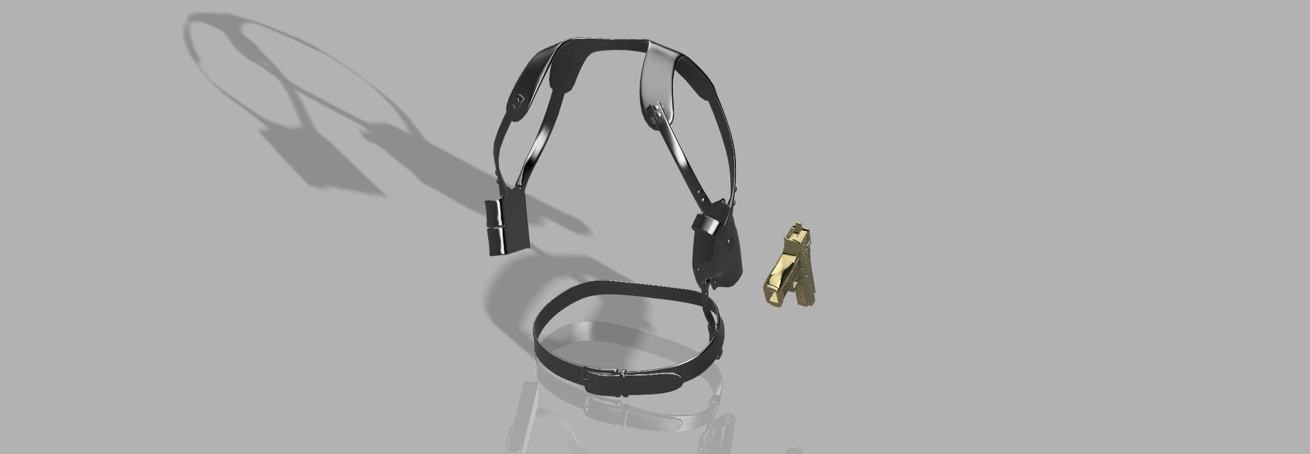 Leather Shoulder Holster and Magazine Pouch Harness 3D print model_2