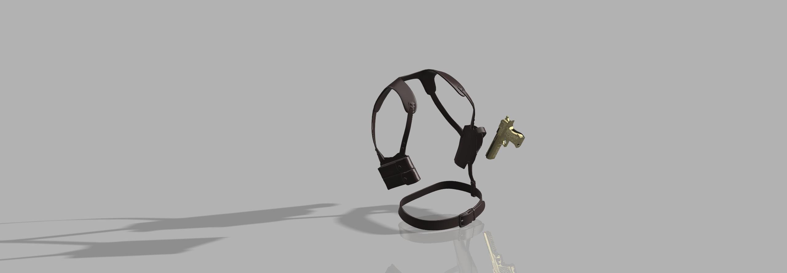 Leather Shoulder Holster and Magazine Pouch Harness 3D print model_4