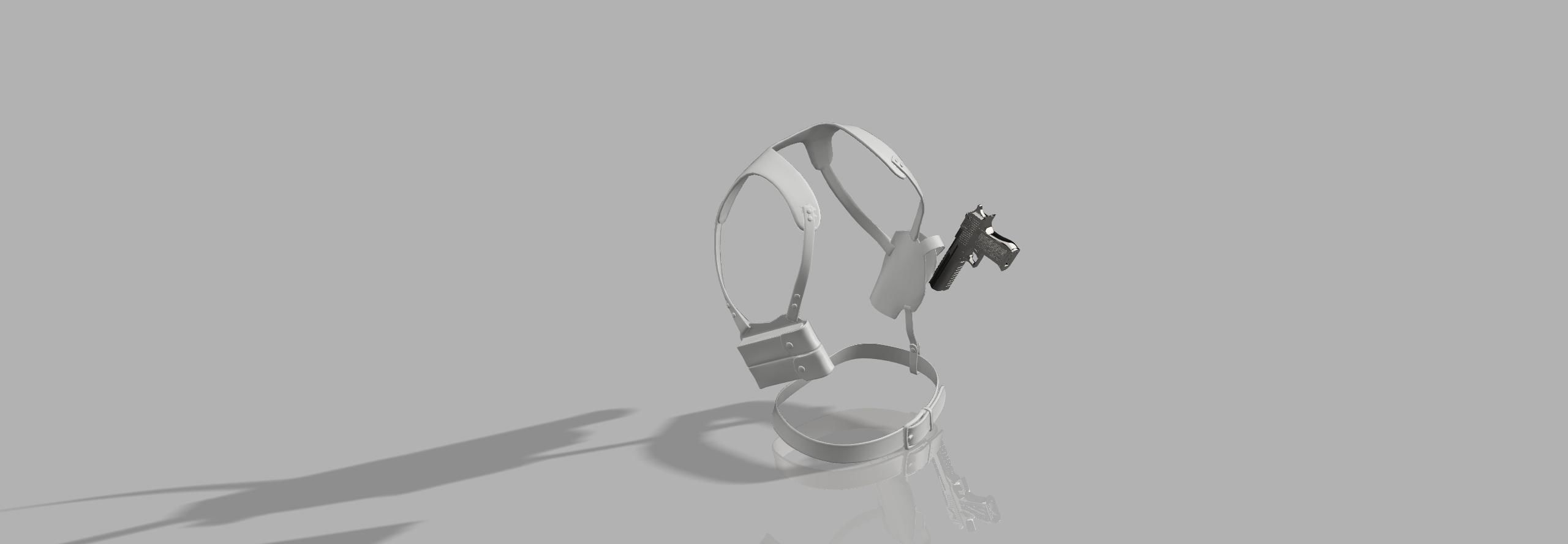 Leather Shoulder Holster and Magazine Pouch Harness 3D print model_5