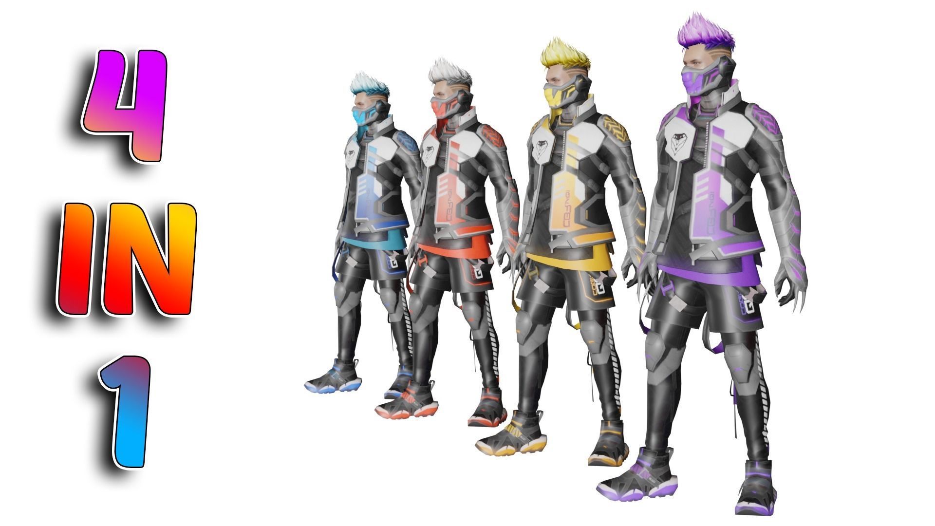 COBRA - Garena Free Fire - 3D Model Download - 4 Costumes in 1 3D model_2