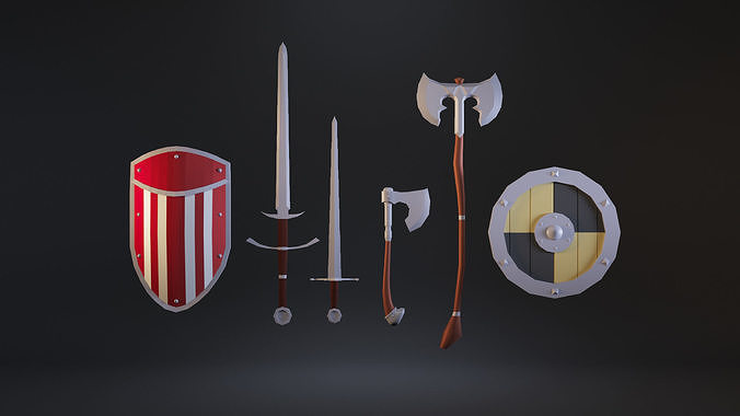 Set of stylized medieval weapons Low-poly 3D model