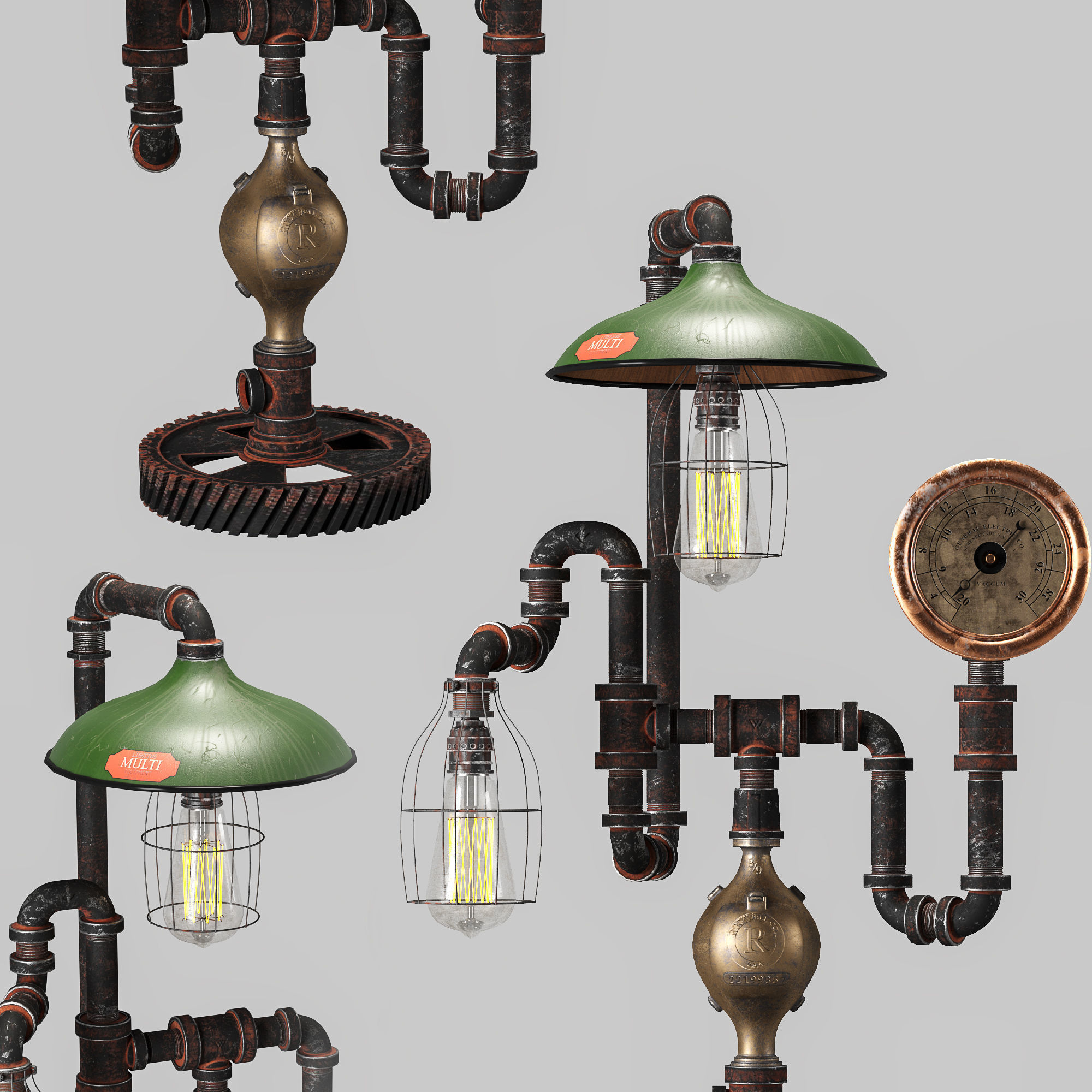 Antique Steam Gauge Lamp by Machineagelamps 3D model_3