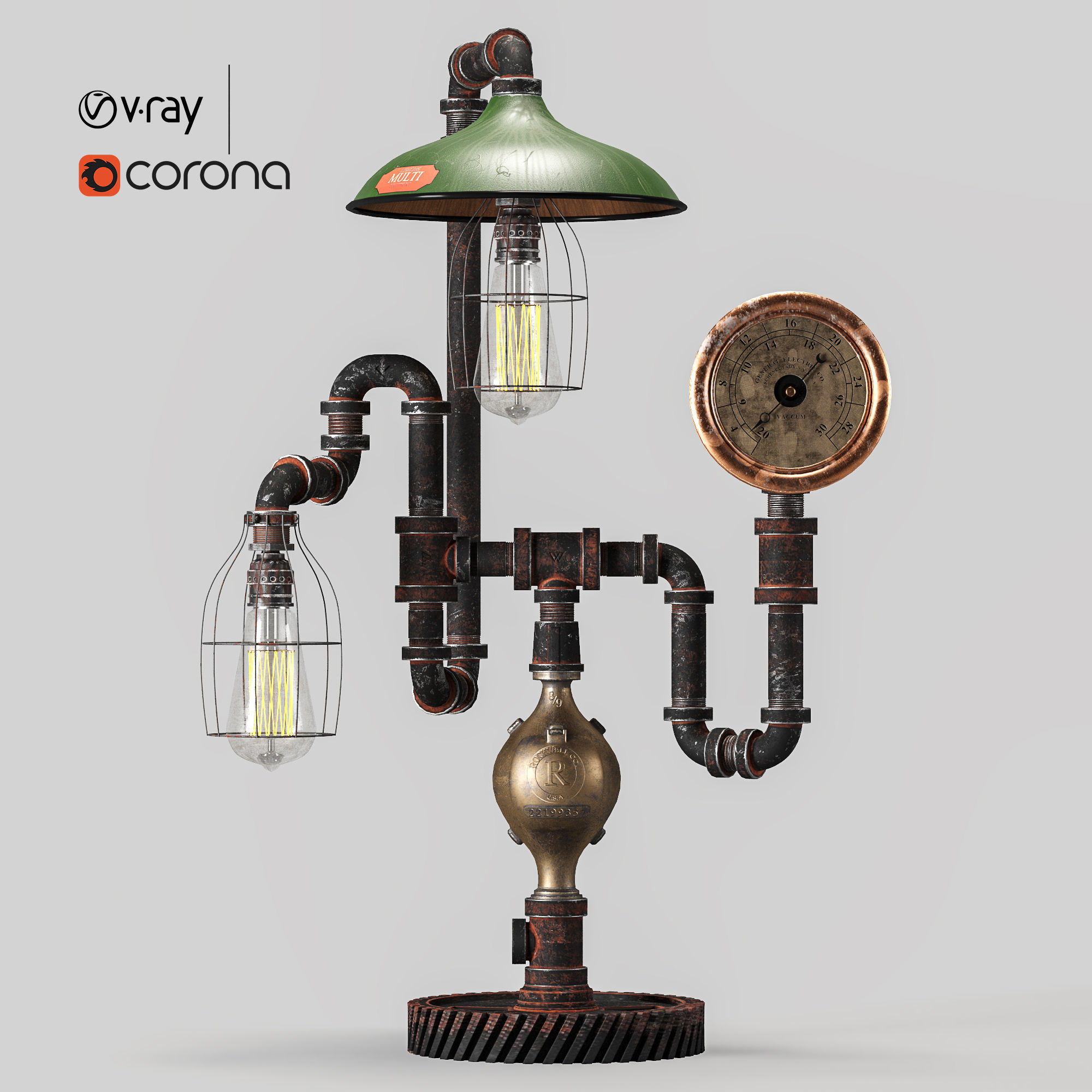 Antique Steam Gauge Lamp by Machineagelamps 3D model_1