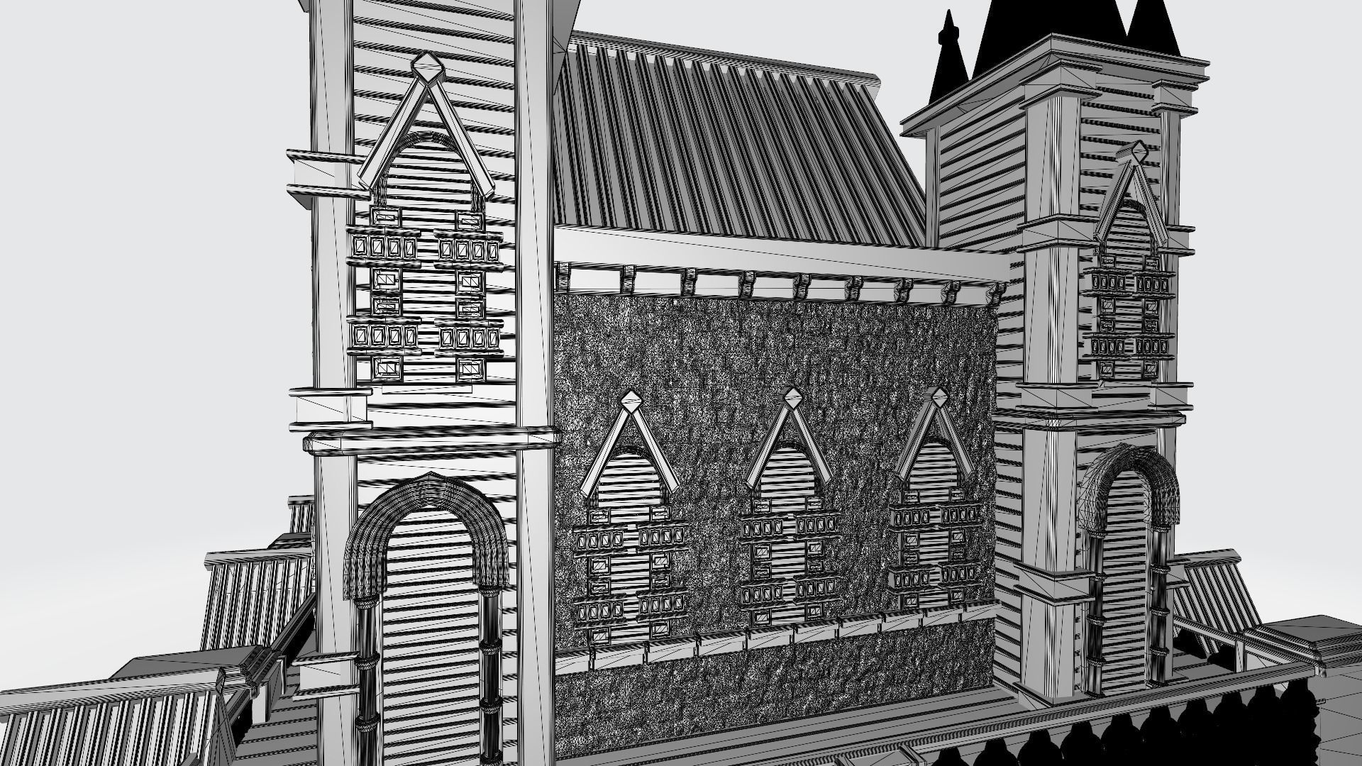 Gothic castle with towers 3D print model_5