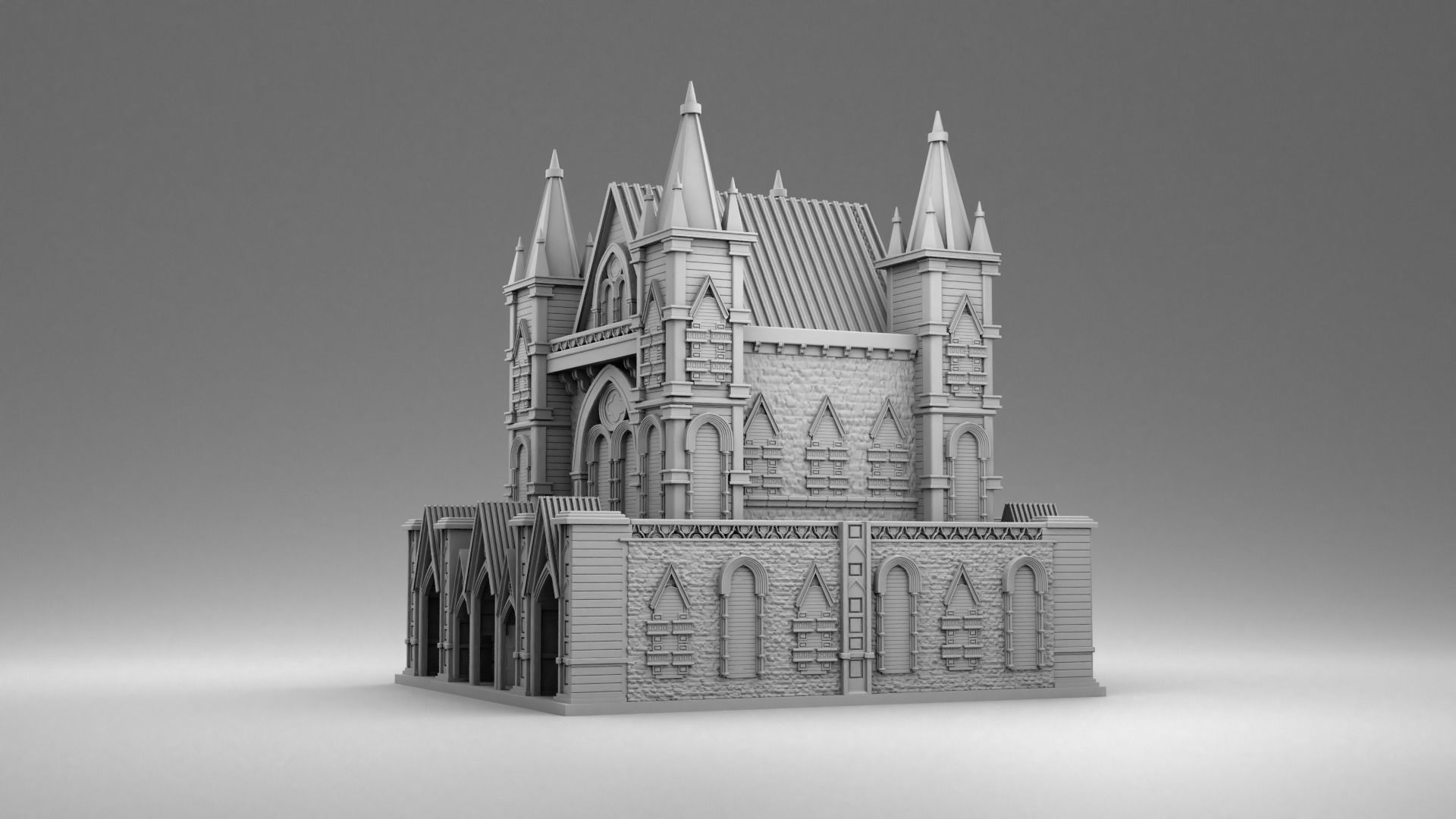 Gothic castle with towers 3D print model_2