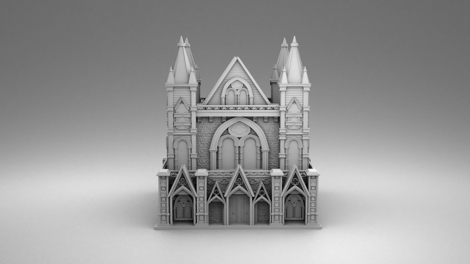 Gothic castle with towers 3D print model_1