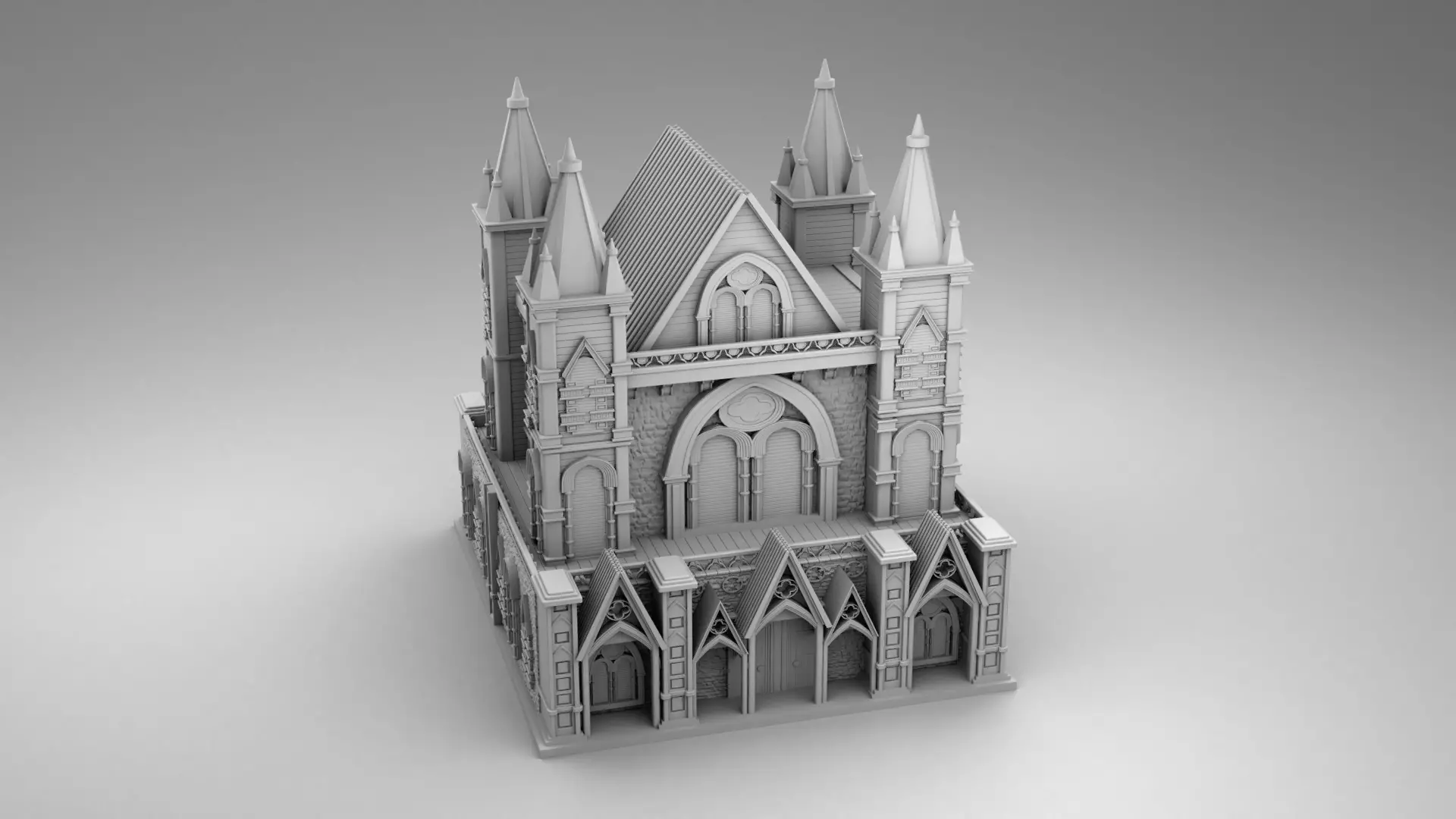 Gothic castle with towers 3D print model_0