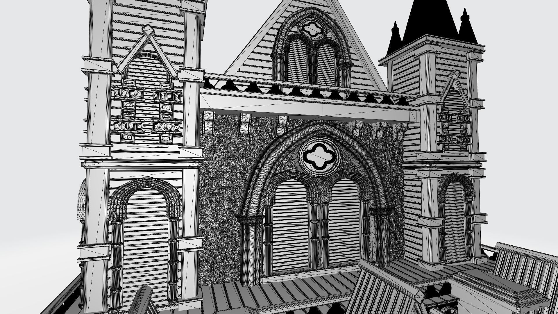 Gothic castle with towers 3D print model_4