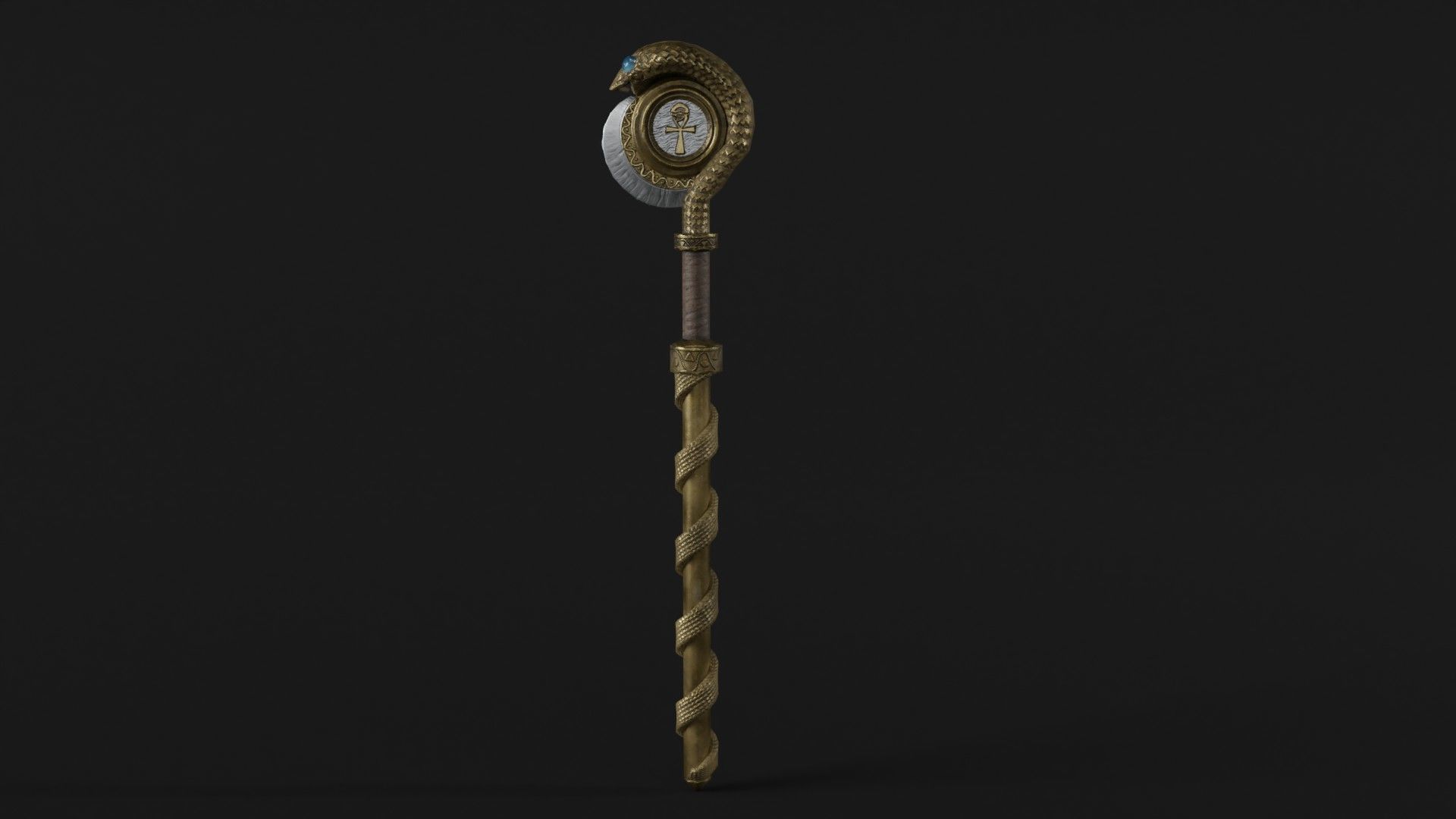 Staff01 golden wand Free low-poly 3D model_4