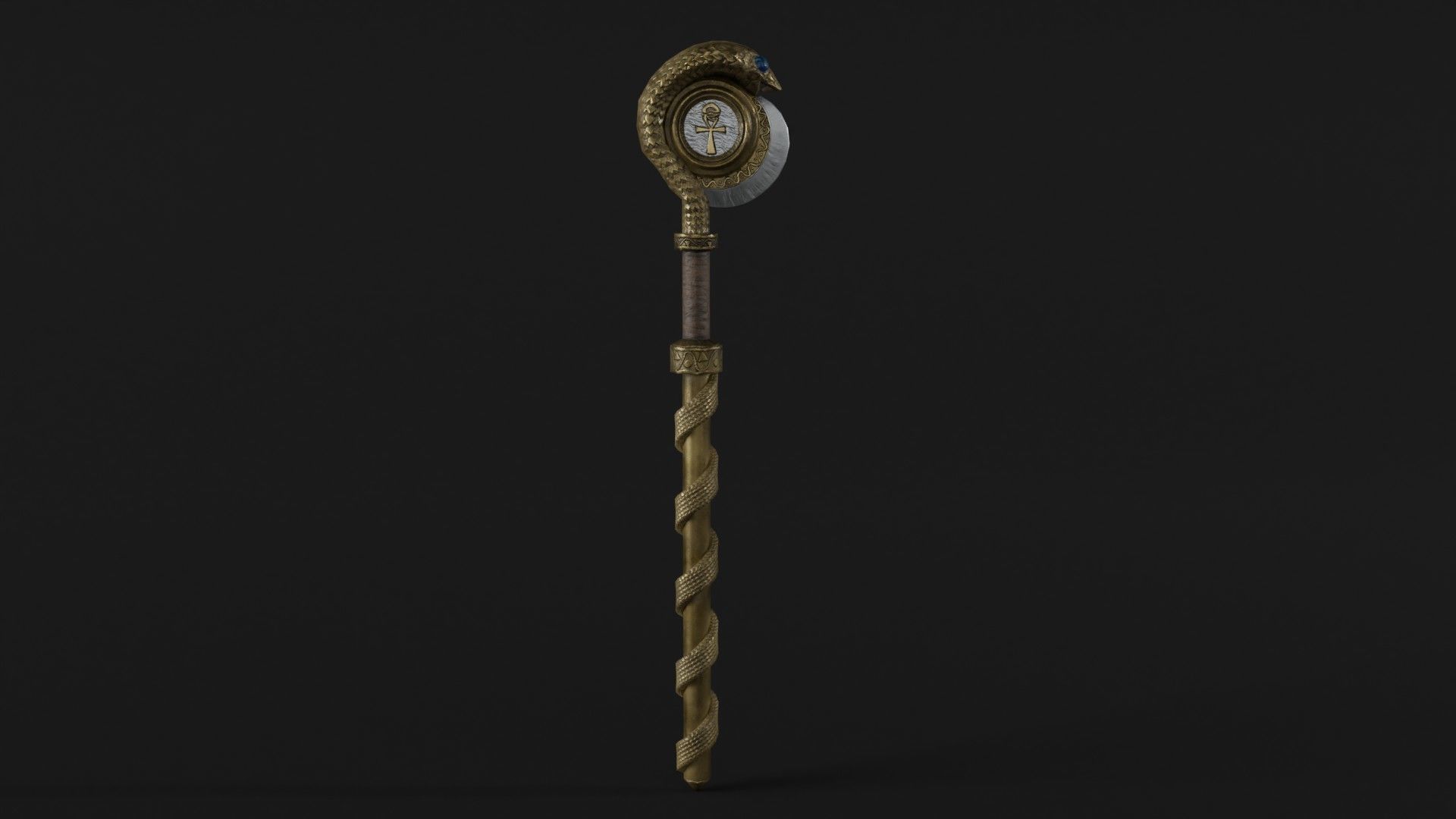 Staff01 golden wand Free low-poly 3D model_3