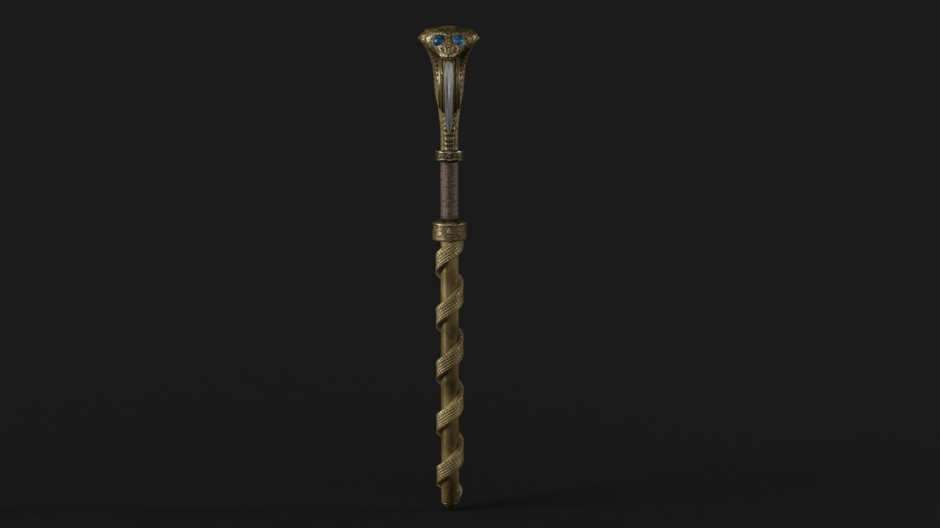 Staff01 golden wand Free low-poly 3D model_2