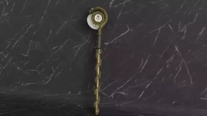 Staff01 golden wand Free low-poly 3D model