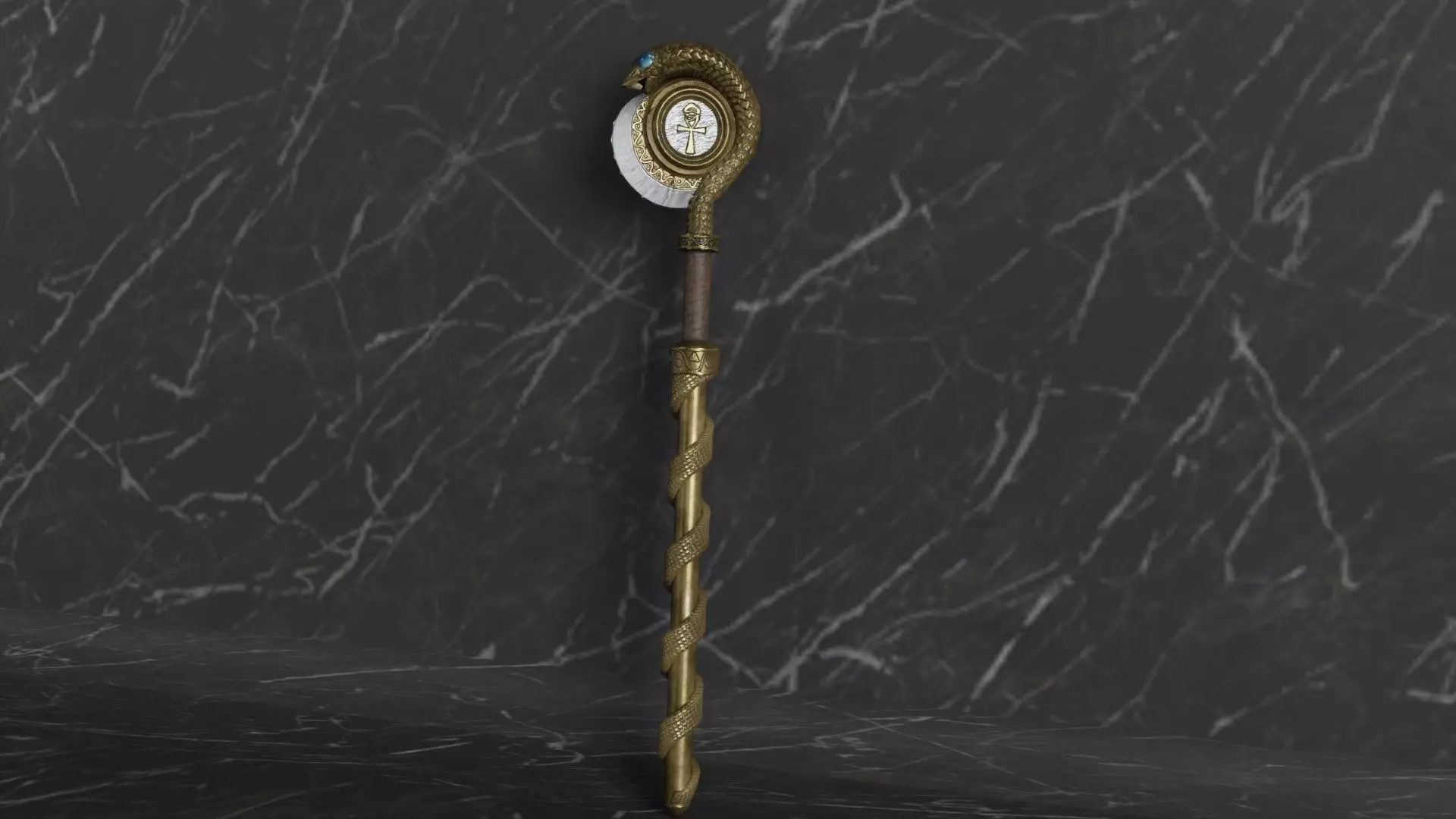 Staff01 golden wand Free low-poly 3D model_0