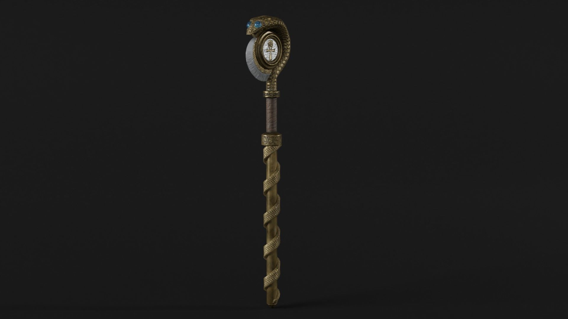 Staff01 golden wand Free low-poly 3D model_1