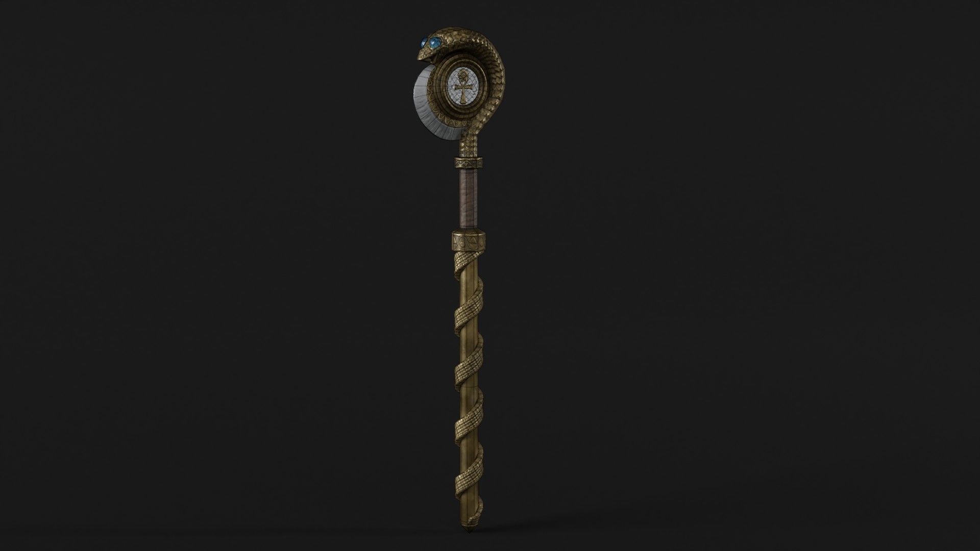Staff01 golden wand Free low-poly 3D model_8