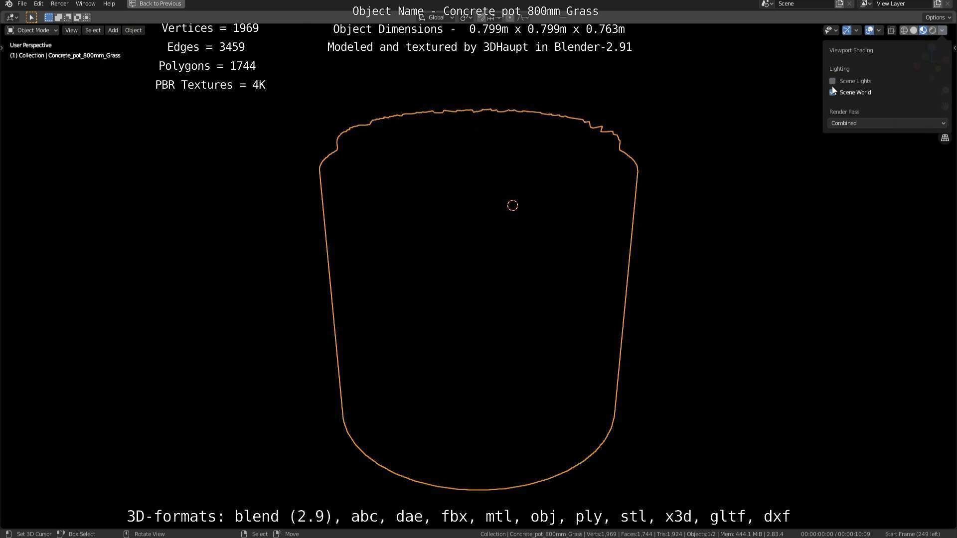 Concrete Pipe Pots with Grass 800mm Low-poly 3D model_102