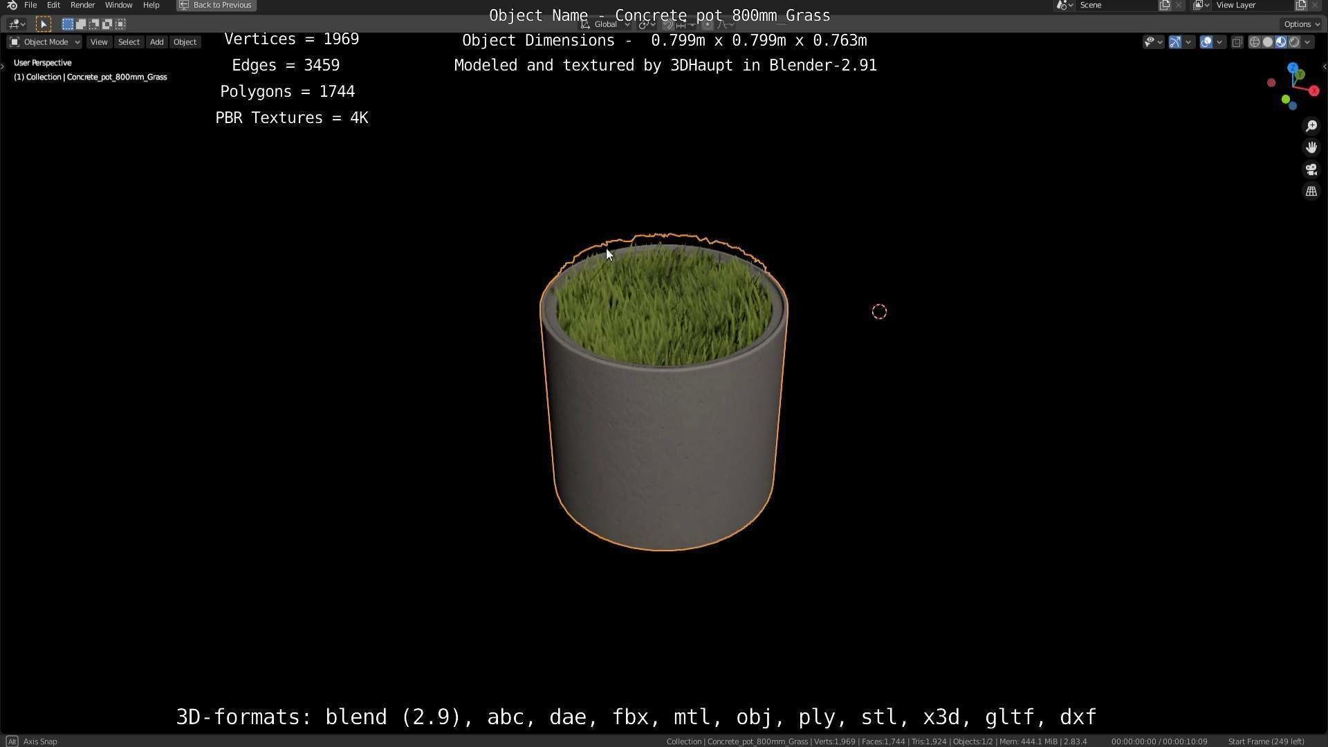 Concrete Pipe Pots with Grass 800mm Low-poly 3D model_19