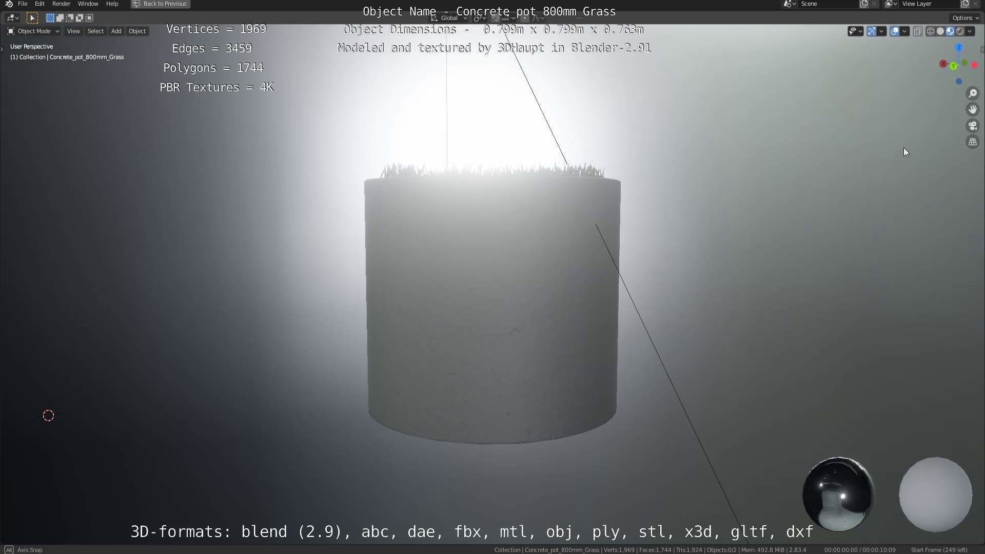 Concrete Pipe Pots with Grass 800mm Low-poly 3D model_44