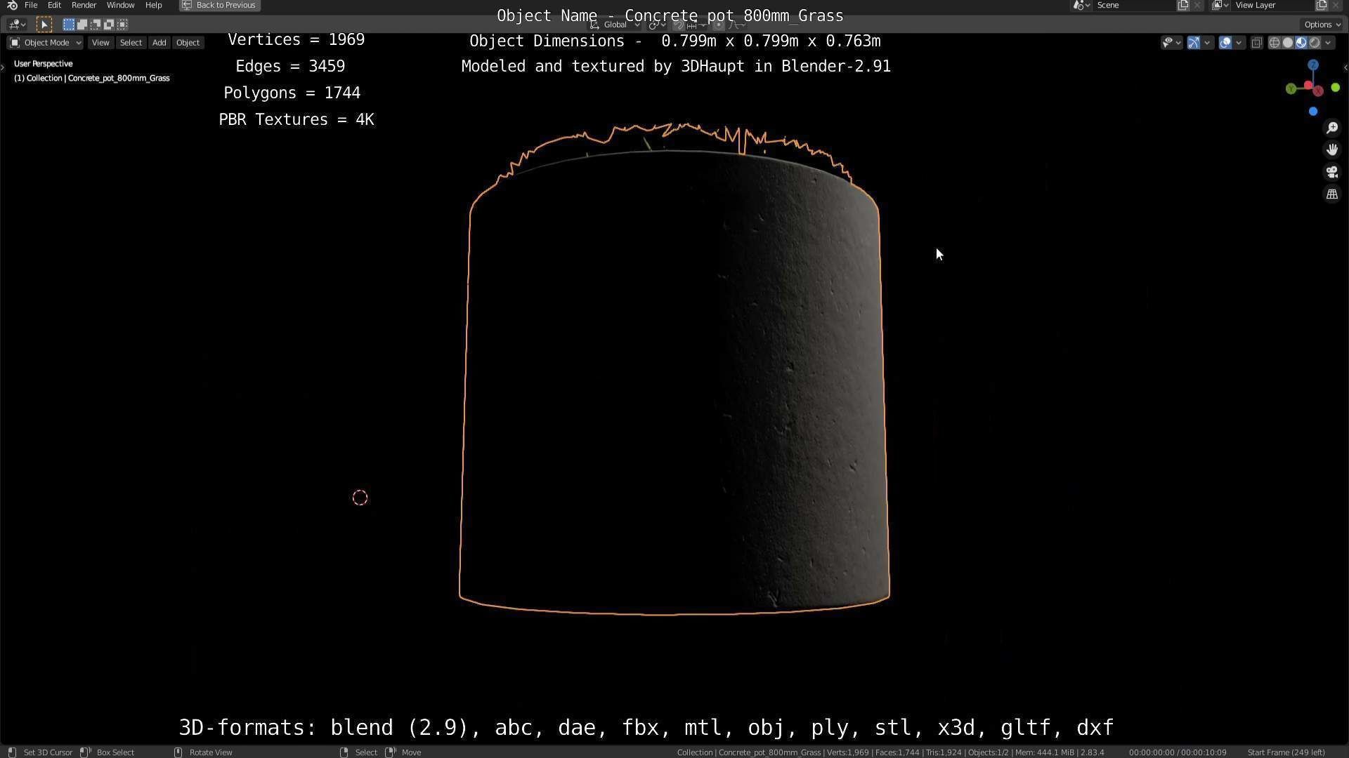 Concrete Pipe Pots with Grass 800mm Low-poly 3D model_26