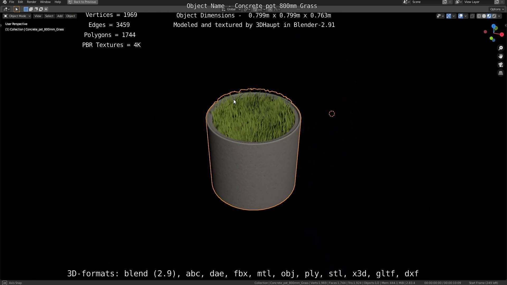 Concrete Pipe Pots with Grass 800mm Low-poly 3D model_118