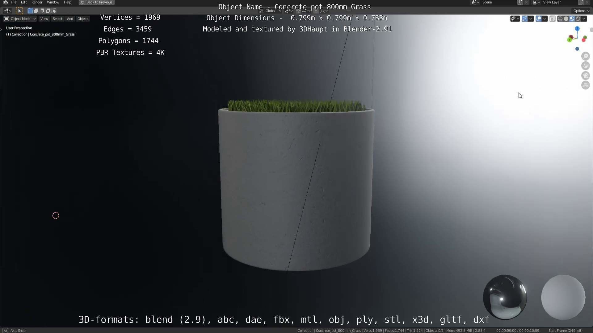 Concrete Pipe Pots with Grass 800mm Low-poly 3D model_43
