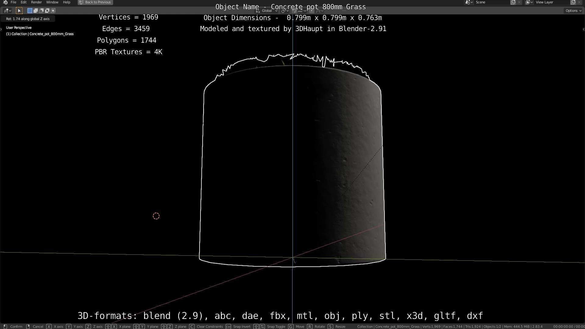 Concrete Pipe Pots with Grass 800mm Low-poly 3D model_27