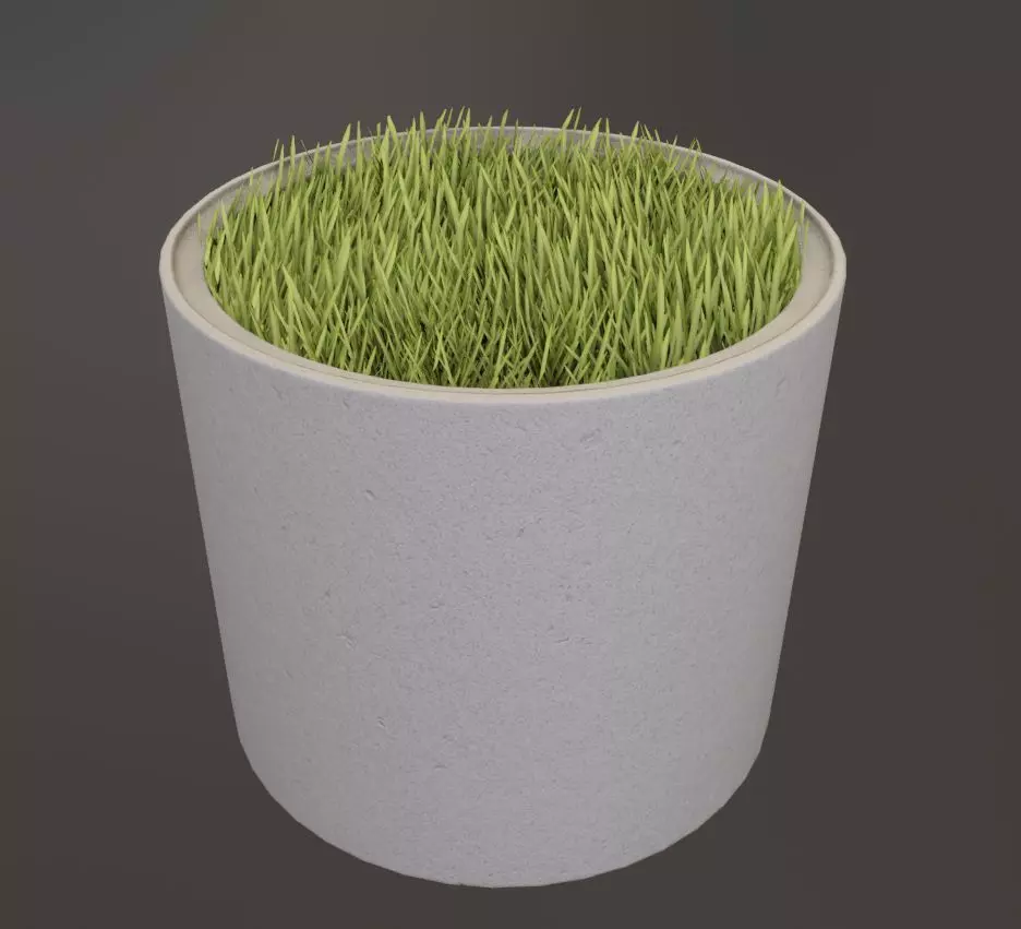 Concrete Pipe Pots with Grass 800mm Low-poly 3D model_0