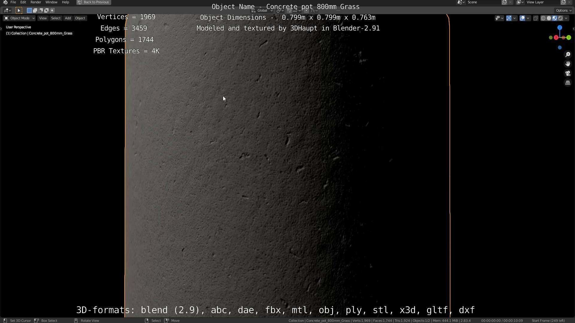 Concrete Pipe Pots with Grass 800mm Low-poly 3D model_109