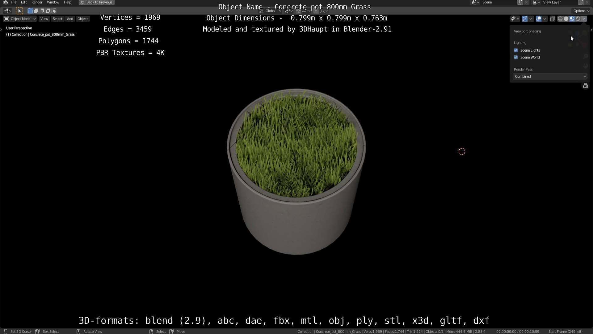 Concrete Pipe Pots with Grass 800mm Low-poly 3D model_32