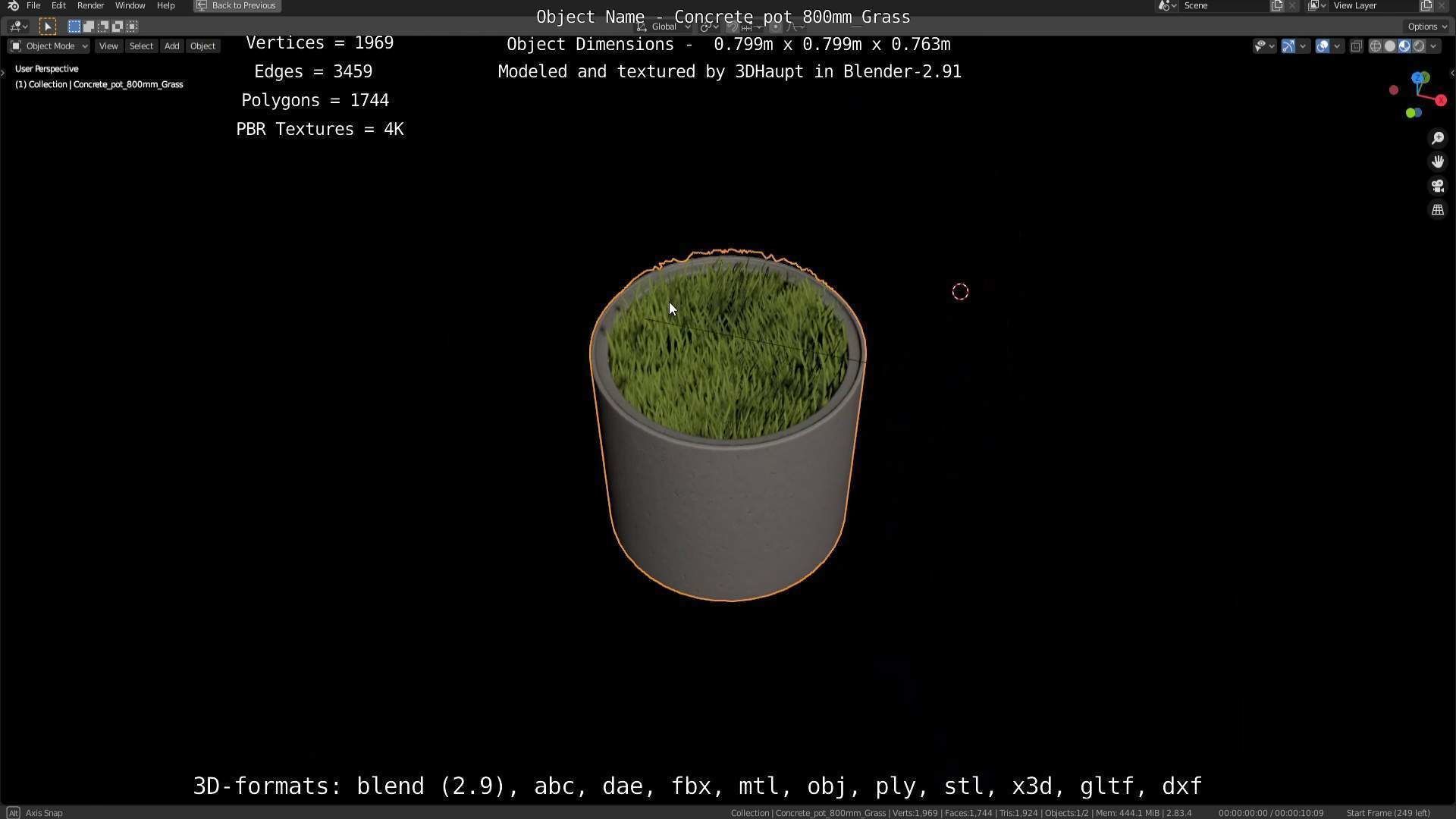 Concrete Pipe Pots with Grass 800mm Low-poly 3D model_119