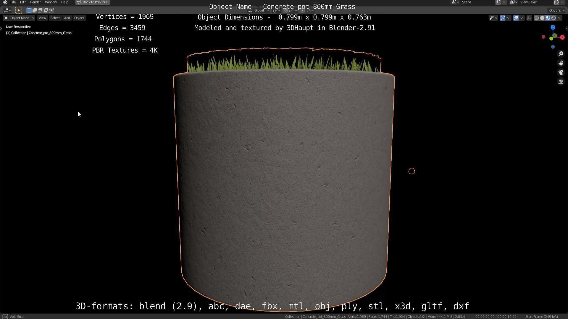 Concrete Pipe Pots with Grass 800mm Low-poly 3D model_114