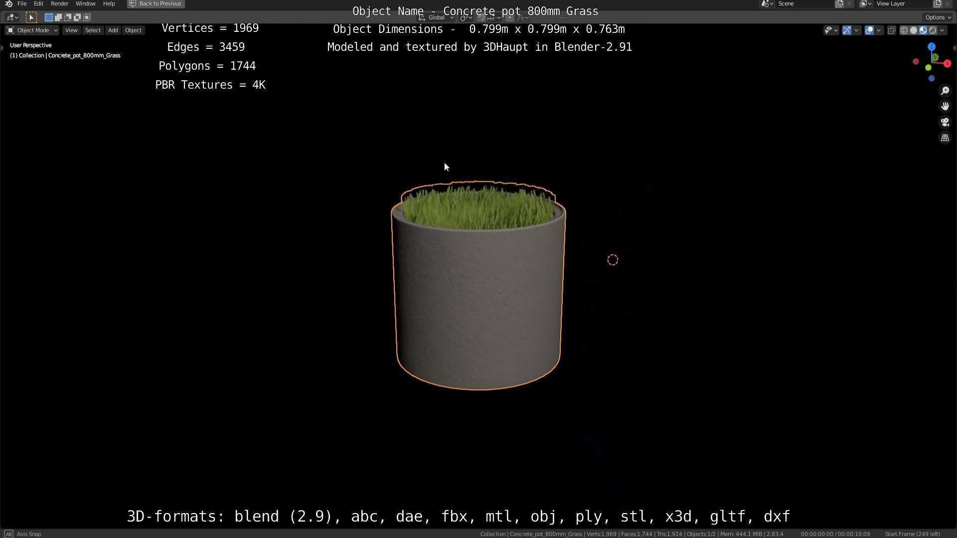 Concrete Pipe Pots with Grass 800mm Low-poly 3D model_117