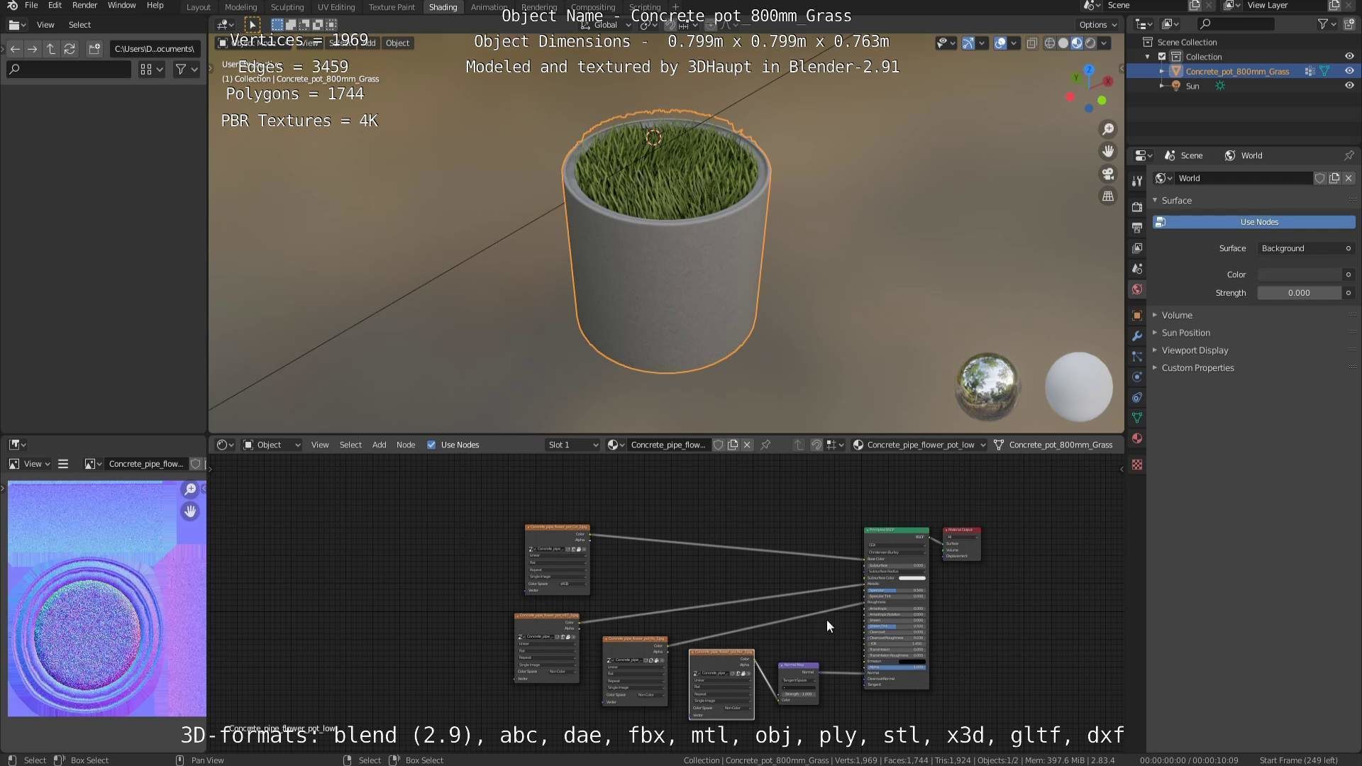 Concrete Pipe Pots with Grass 800mm Low-poly 3D model_79