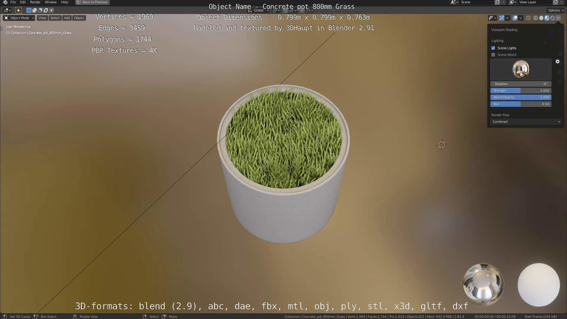 Concrete Pipe Pots with Grass 800mm Low-poly 3D model_37