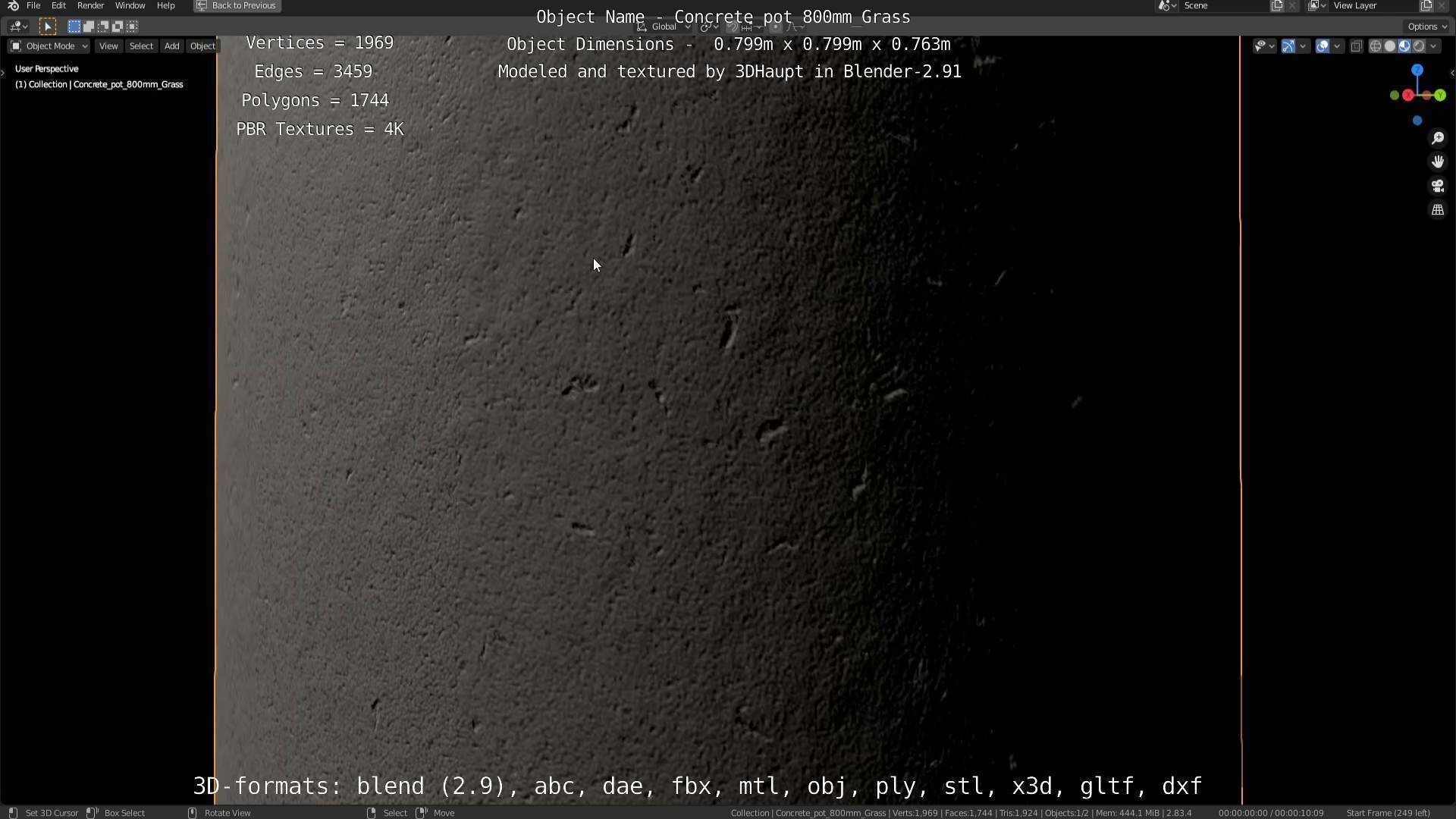 Concrete Pipe Pots with Grass 800mm Low-poly 3D model_17